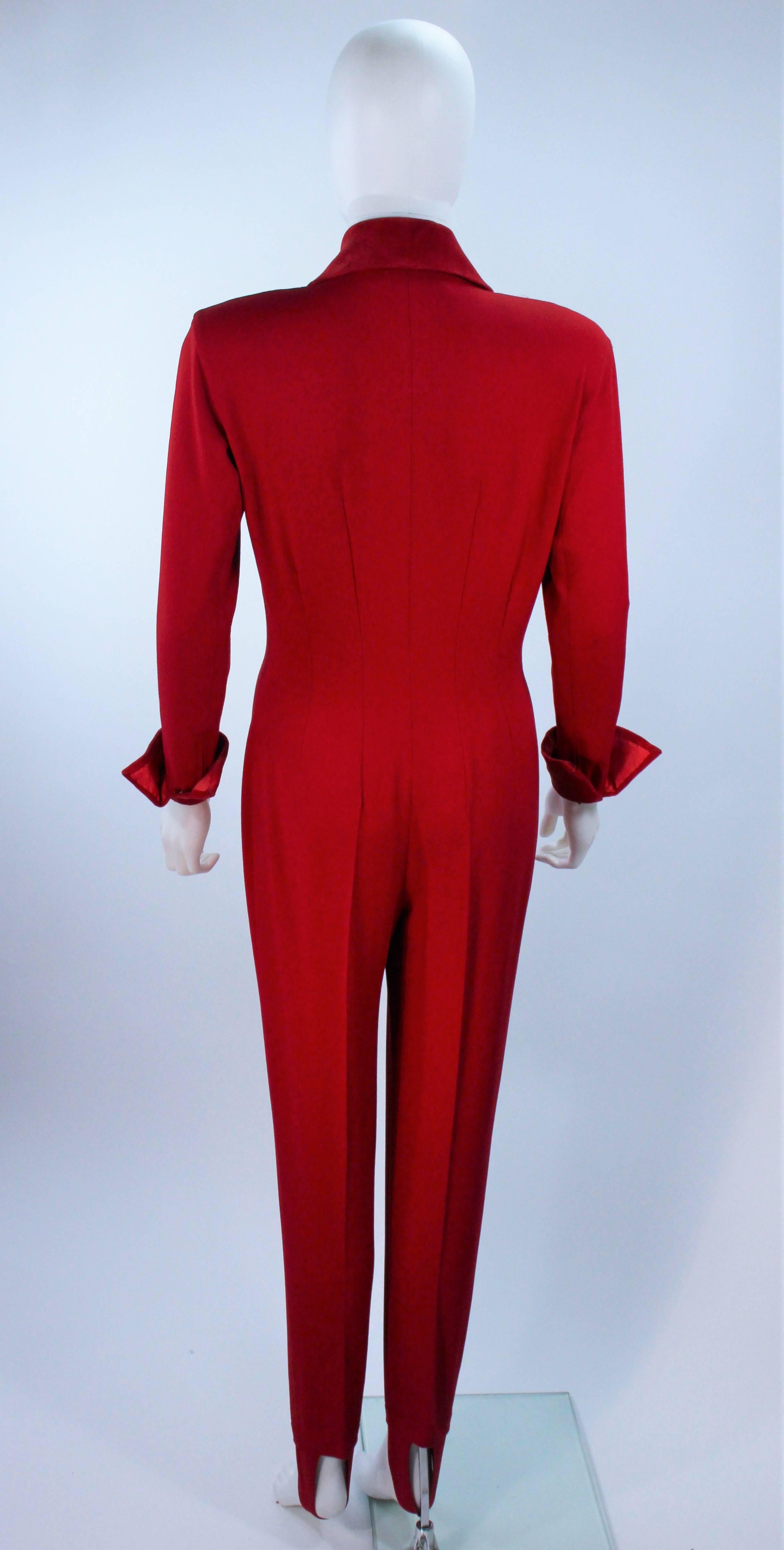 MOSCHINO Red Stretch Wool Stirrup Pantsuit with Velvet Trim Size 6-8 5