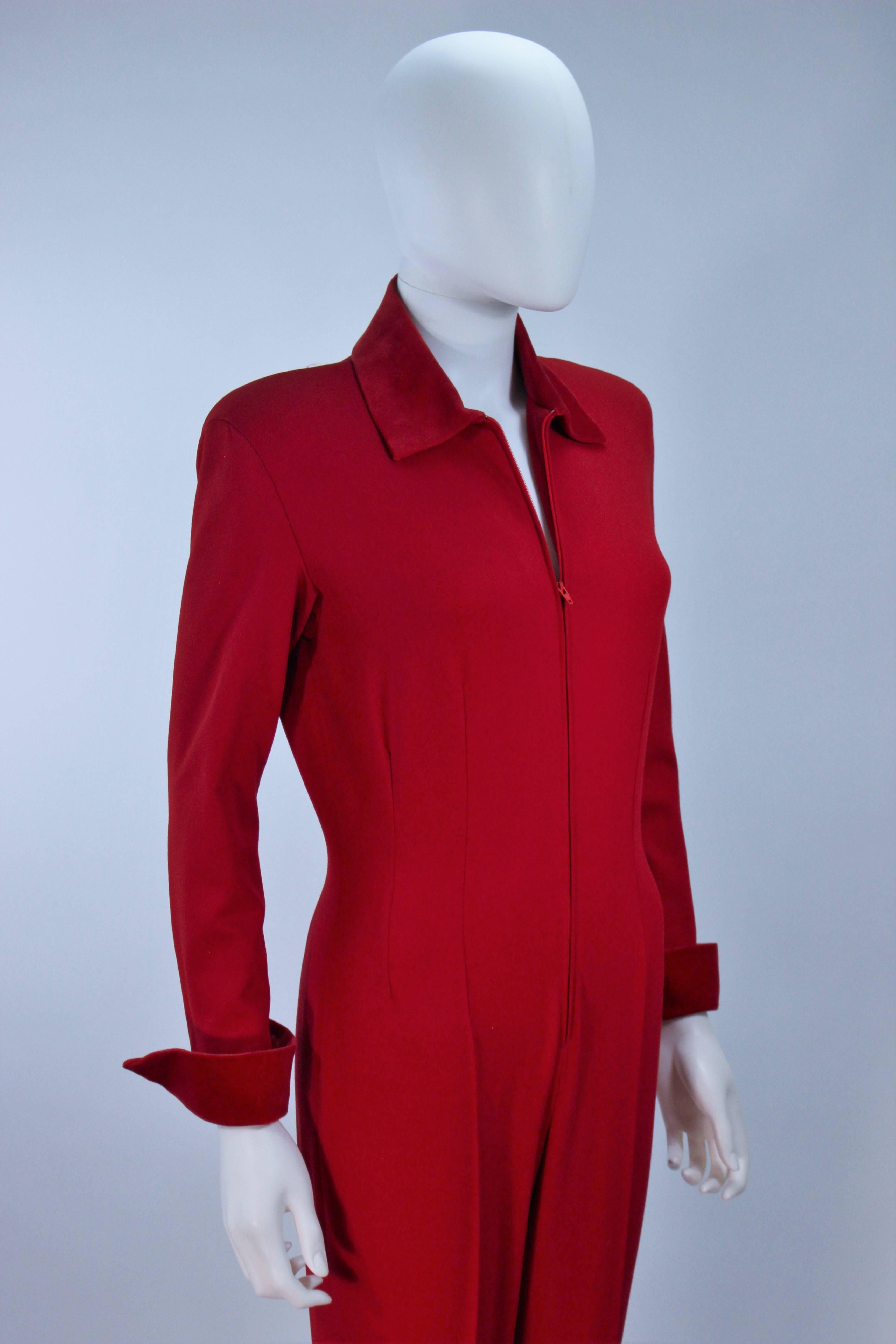 MOSCHINO Red Stretch Wool Stirrup Pantsuit with Velvet Trim Size 6-8 2