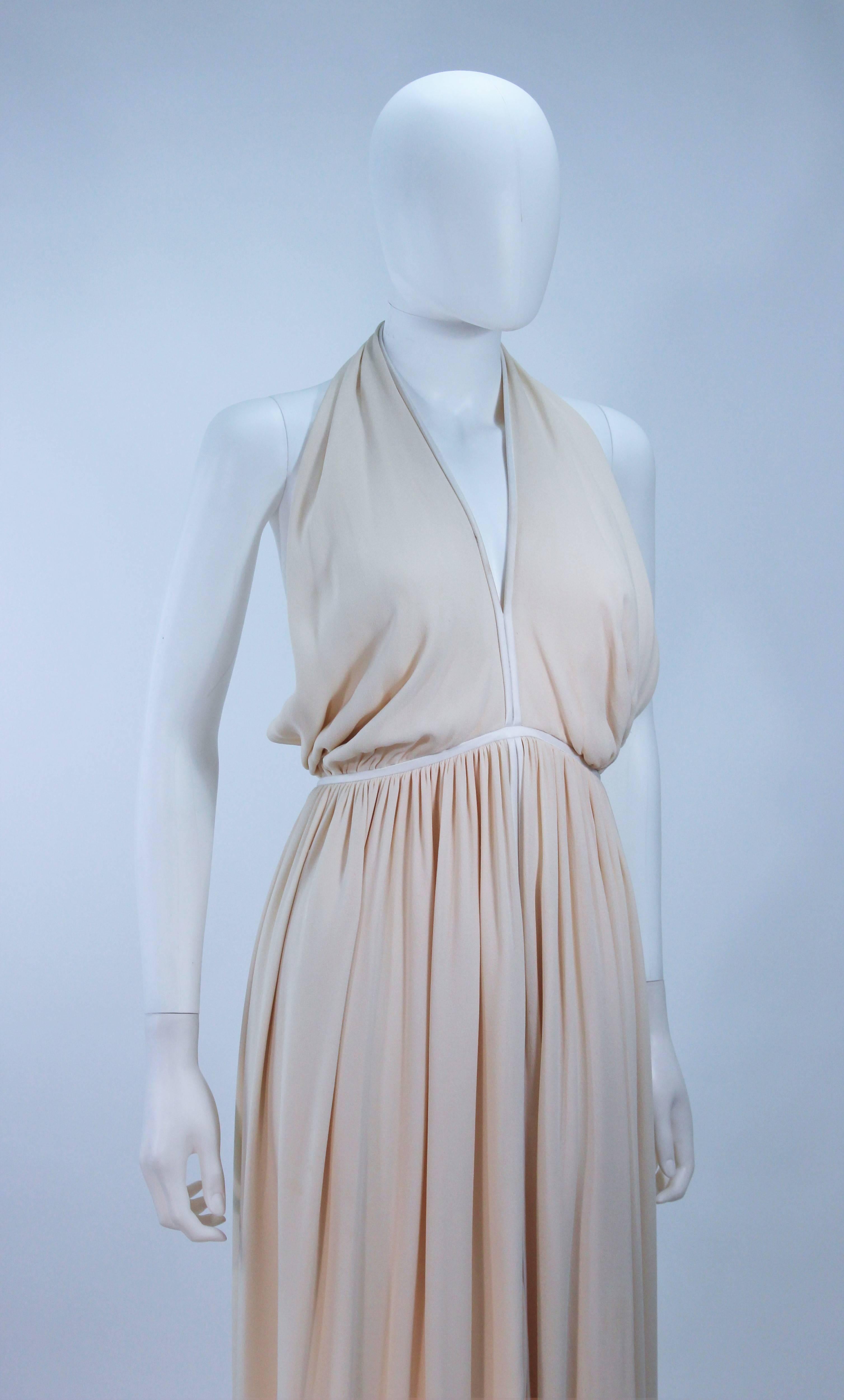 GALANOS Cream Silk Halter Gown with White Trim and Exposed Back Size 0 2 For Sale 1