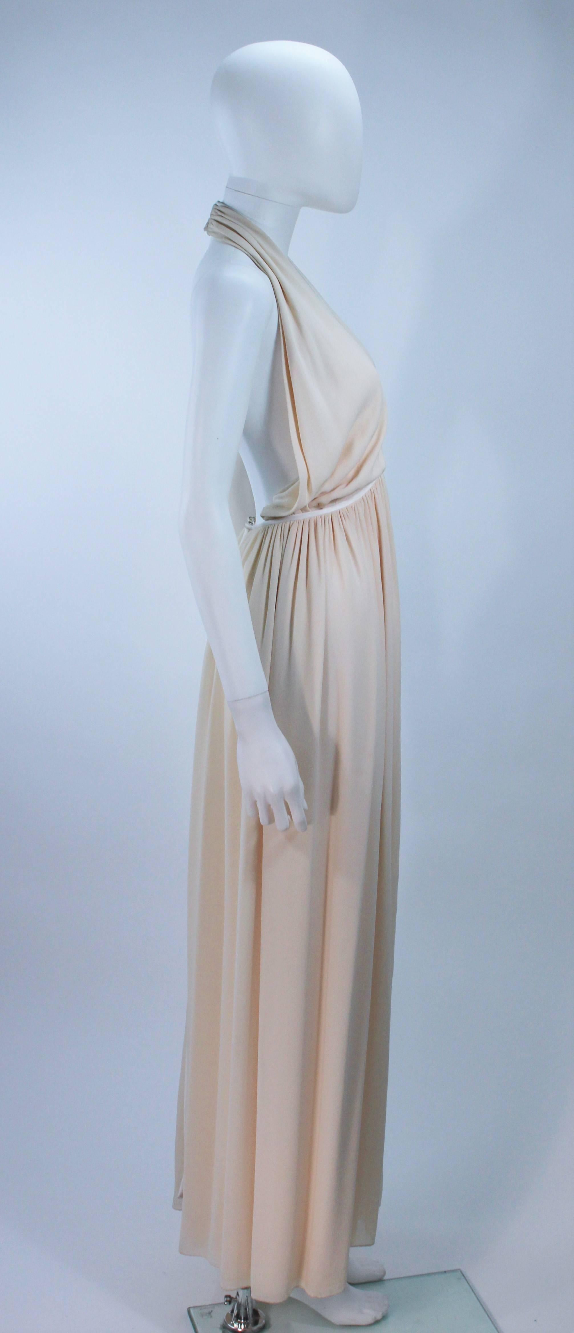 GALANOS Cream Silk Halter Gown with White Trim and Exposed Back Size 0 2 For Sale 2