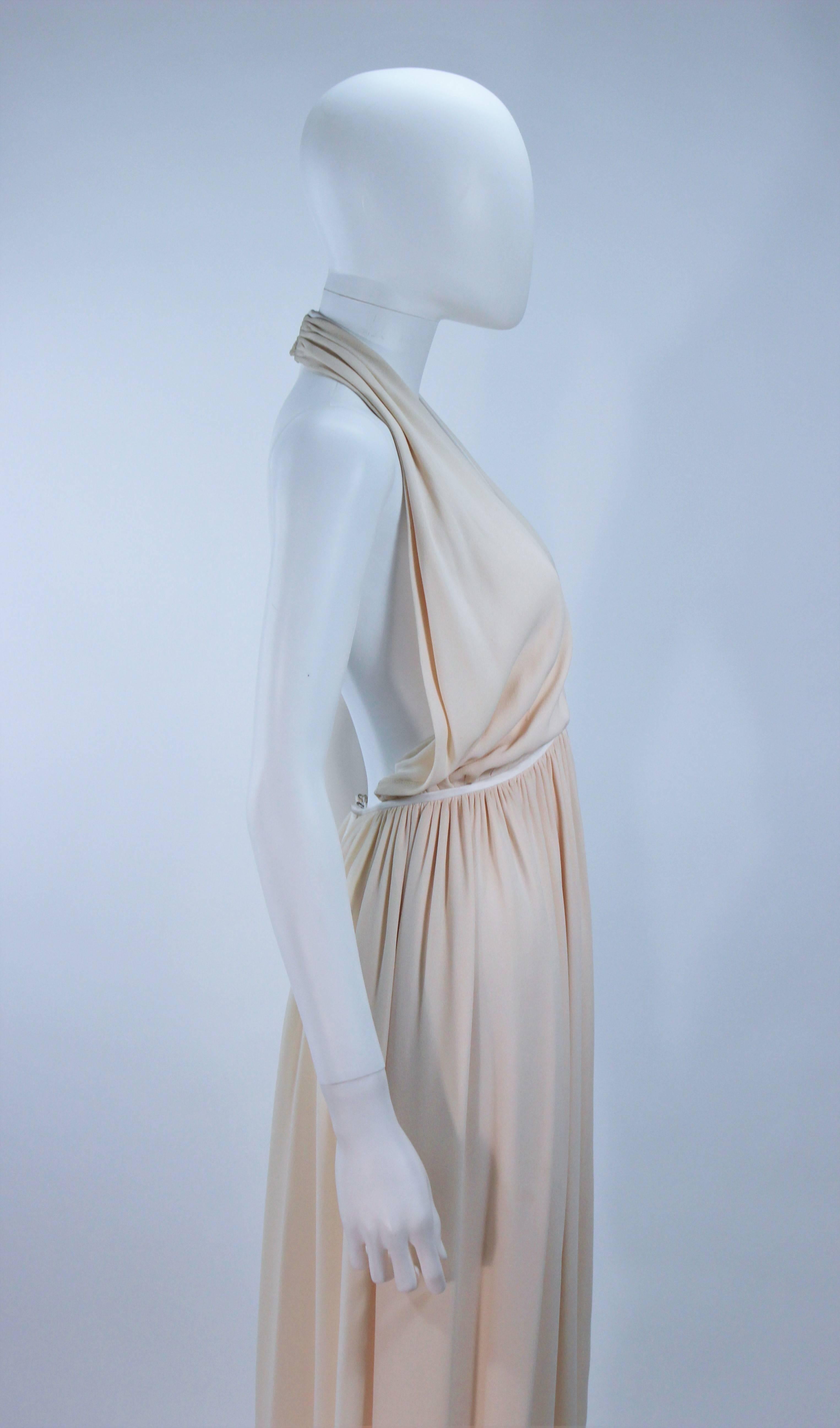 GALANOS Cream Silk Halter Gown with White Trim and Exposed Back Size 0 2 For Sale 3