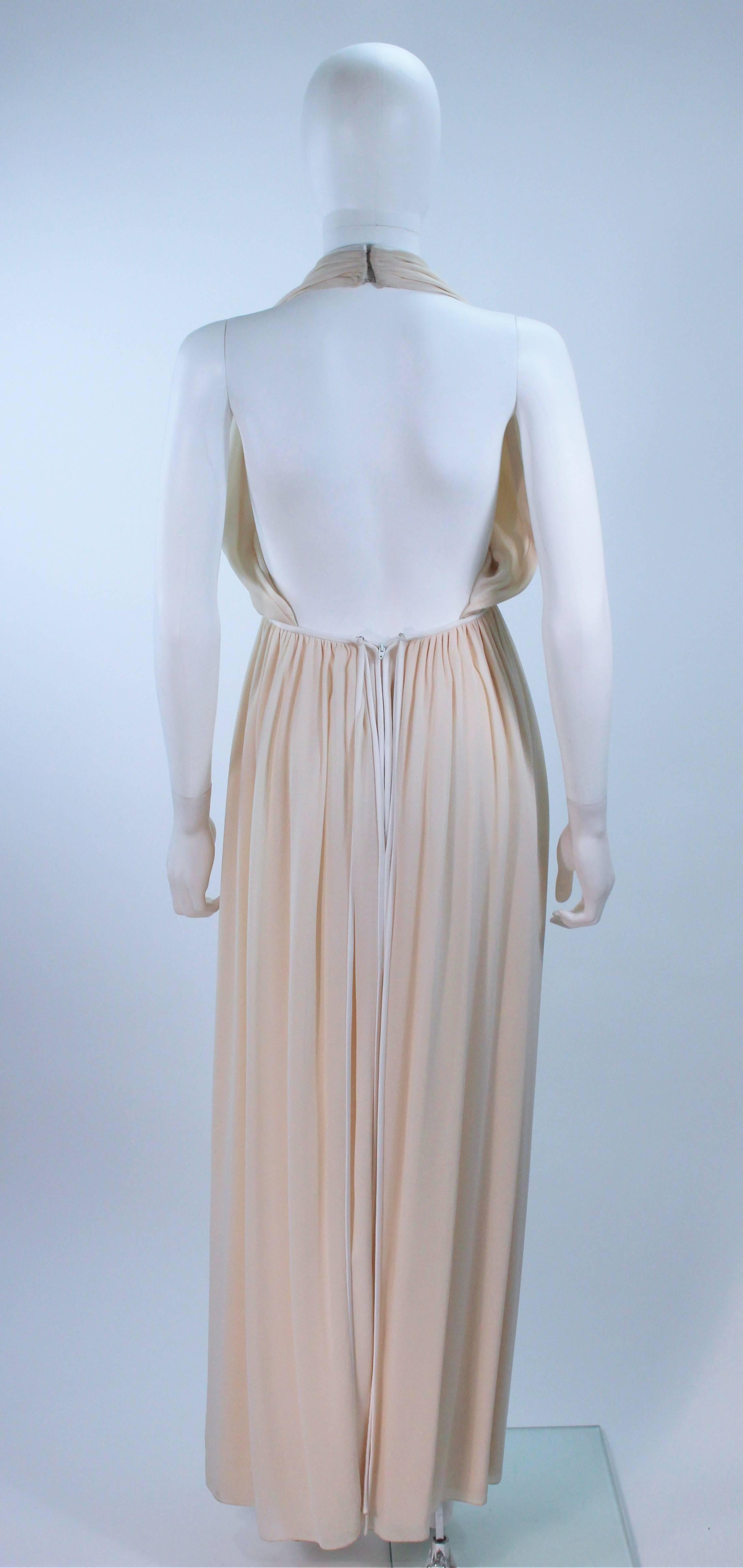 GALANOS Cream Silk Halter Gown with White Trim and Exposed Back Size 0 2 For Sale 4