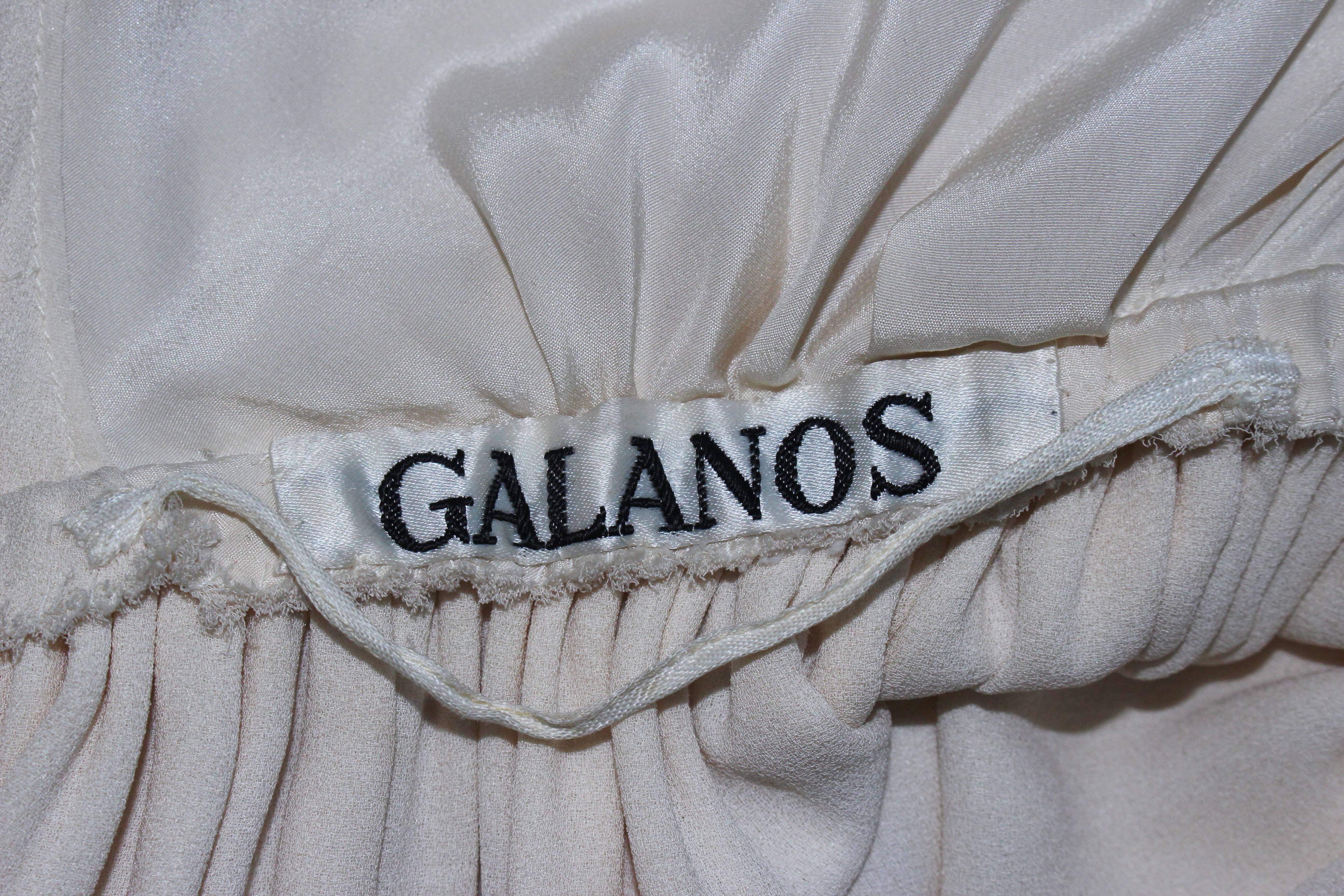 GALANOS Cream Silk Halter Gown with White Trim and Exposed Back Size 0 2 For Sale 5