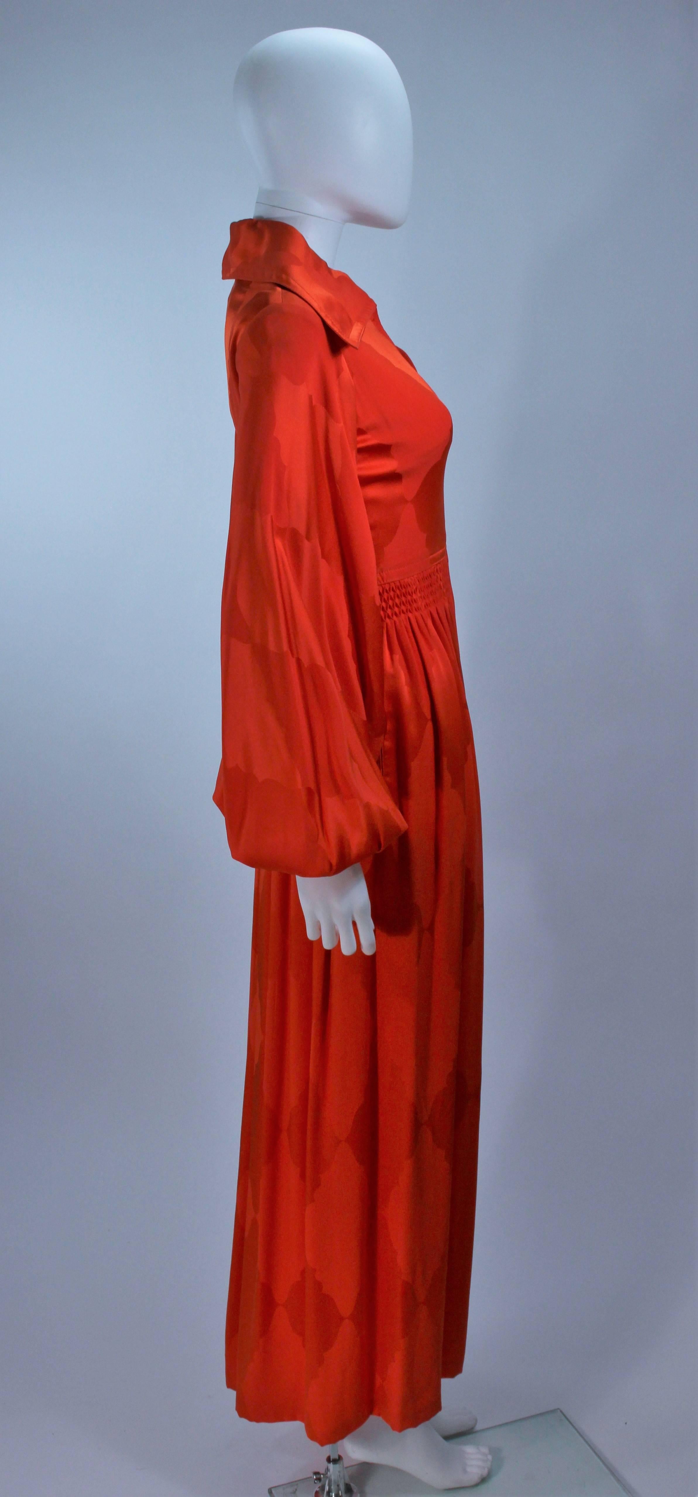 Red GALANOS 1970's Orange Silk Billow Sleeve Zip Front Gown Size 2 4 For Sale