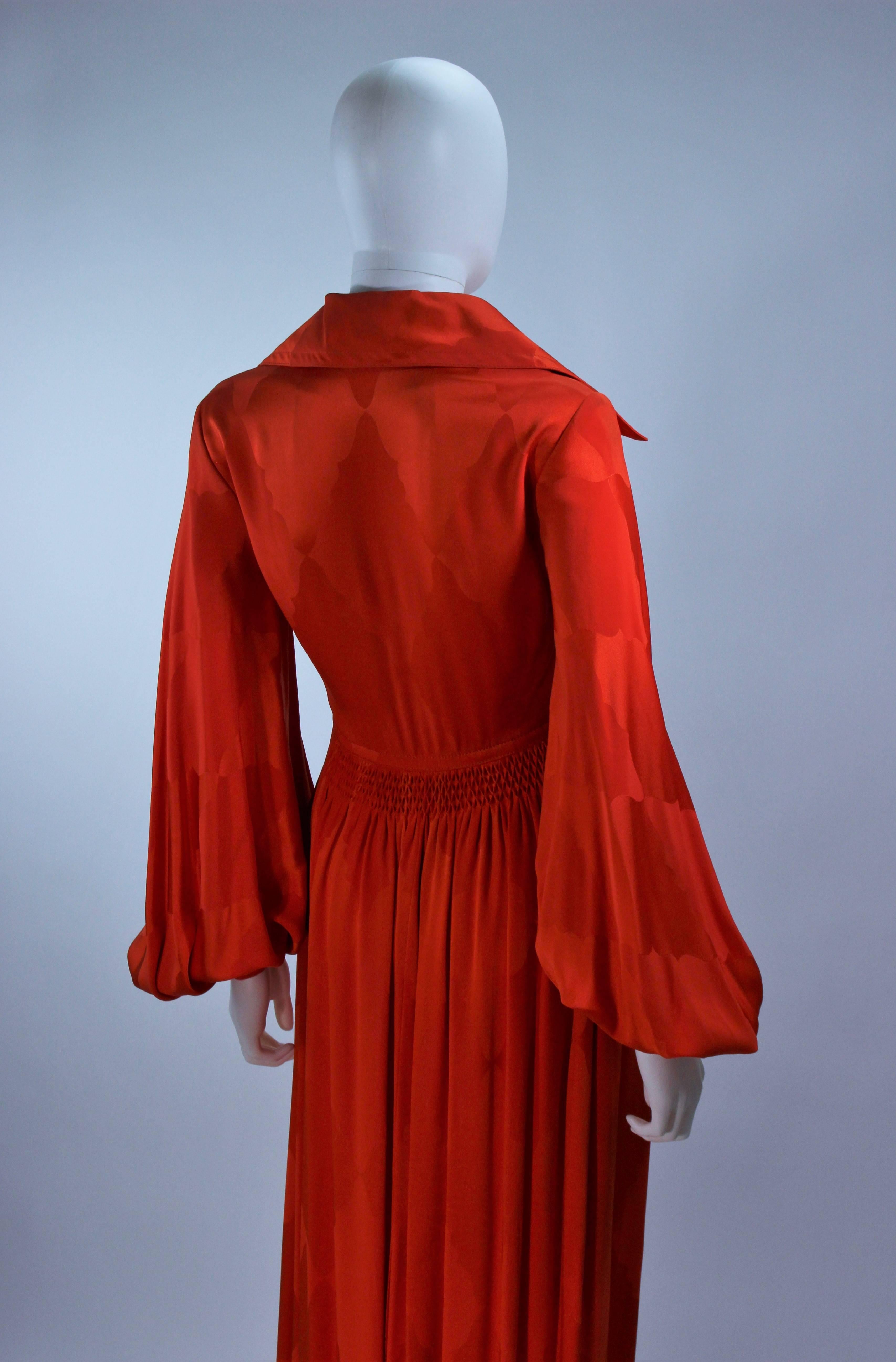 GALANOS 1970's Orange Silk Billow Sleeve Zip Front Gown Size 2 4 For Sale 1