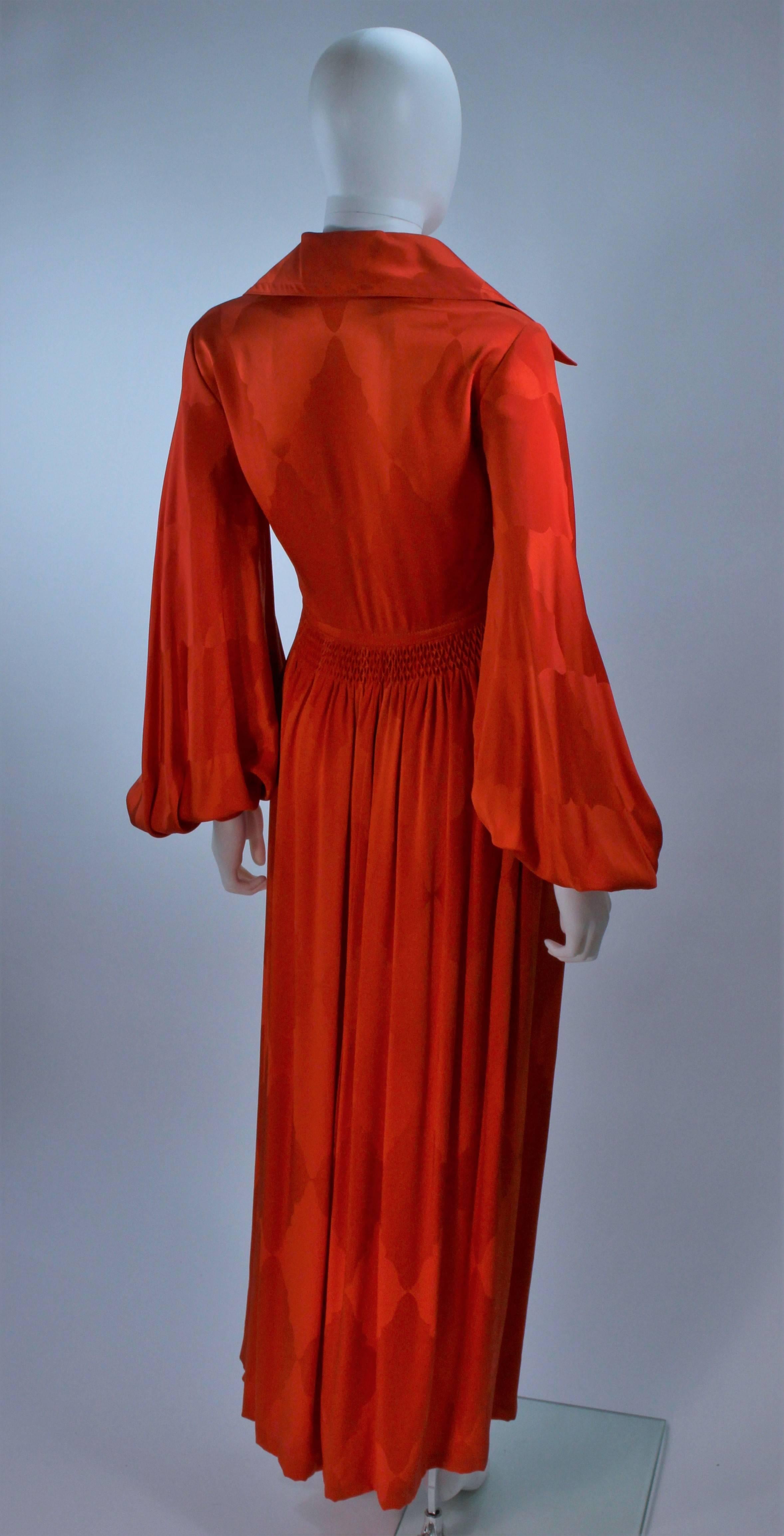 Women's GALANOS 1970's Orange Silk Billow Sleeve Zip Front Gown Size 2 4 For Sale