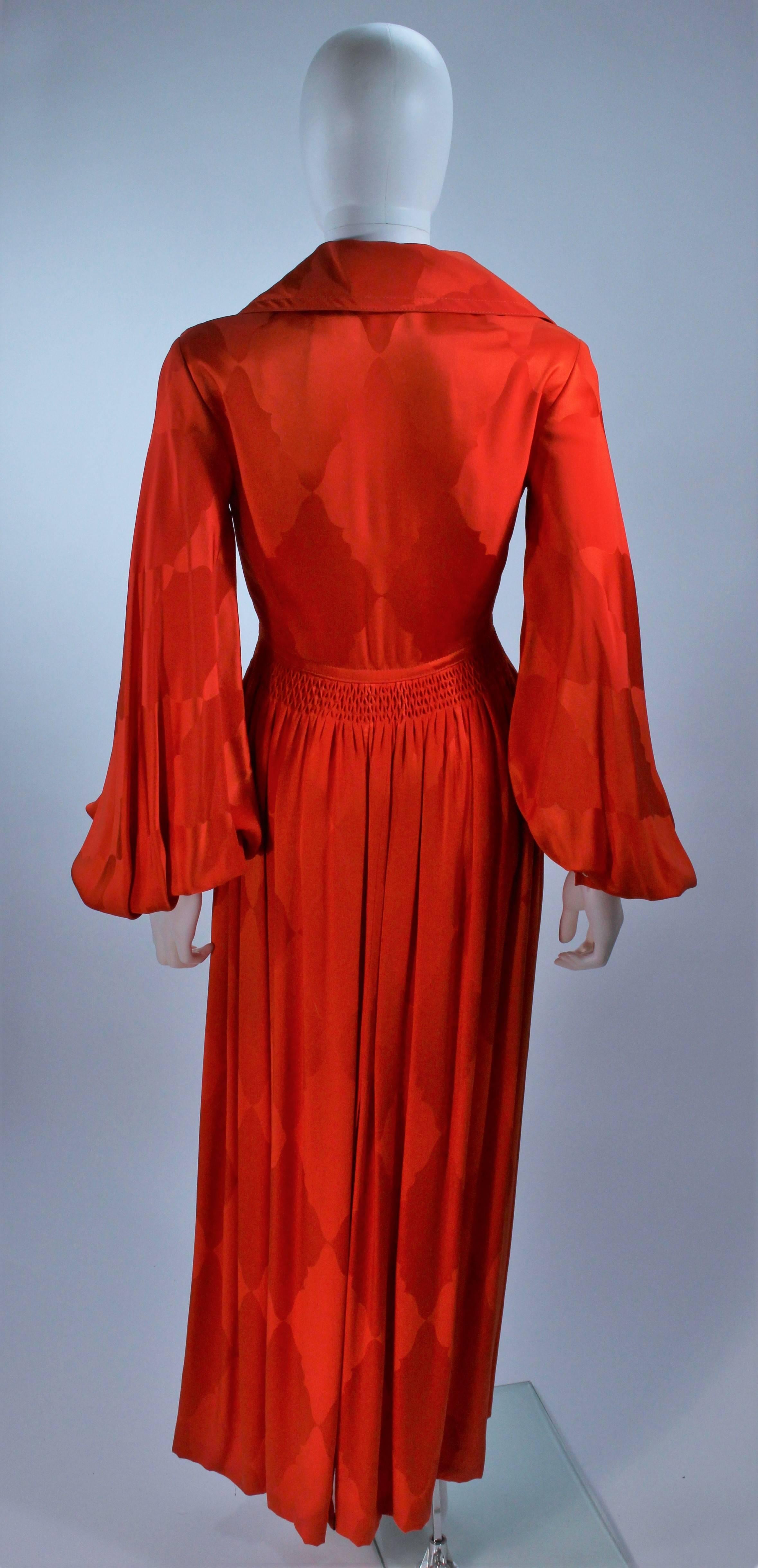 GALANOS 1970's Orange Silk Billow Sleeve Zip Front Gown Size 2 4 For Sale 2
