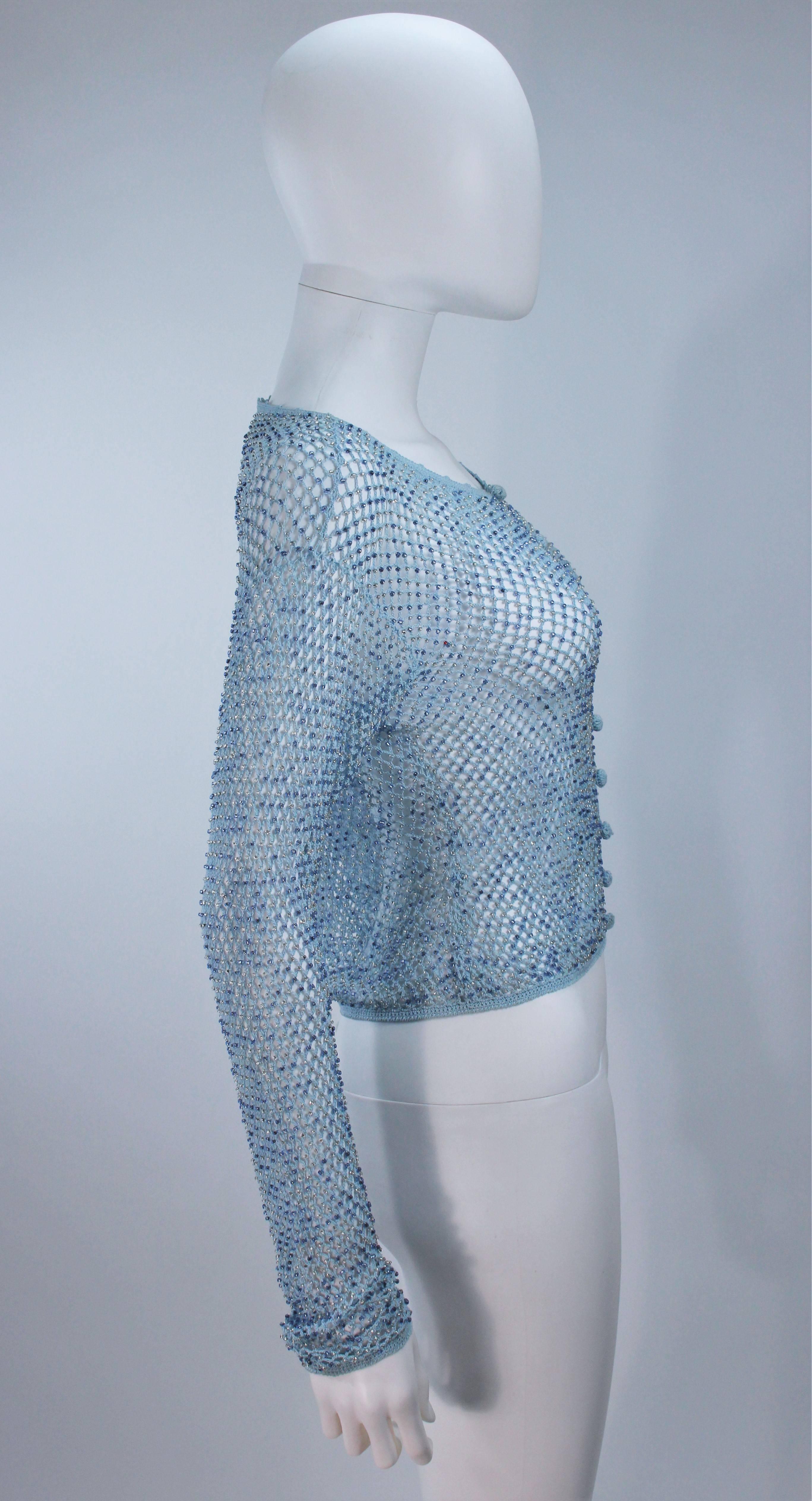 MOSCHINO Sky Blue Beaded Knit Sweater Size 42  In New Condition For Sale In Los Angeles, CA