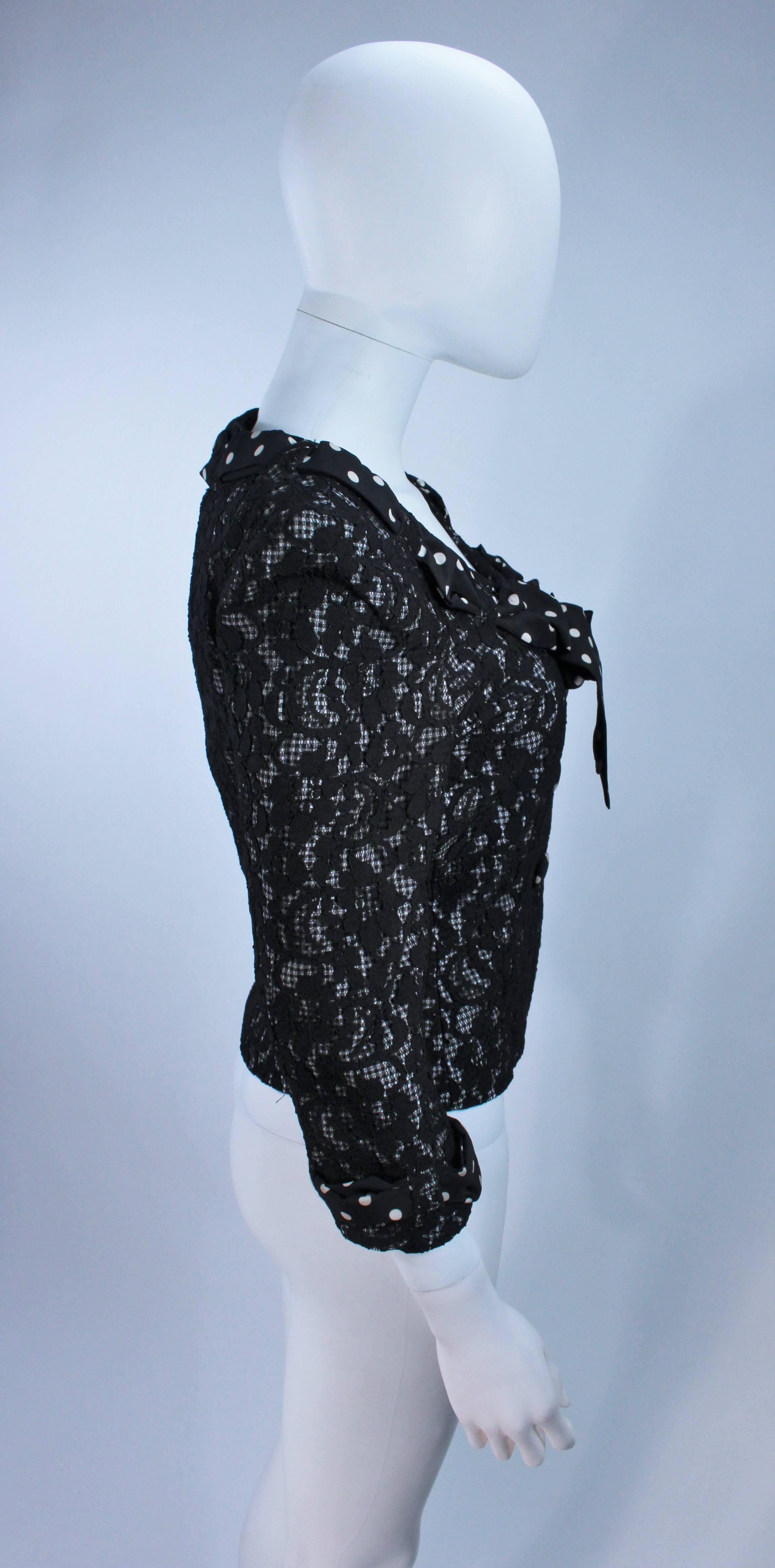 MOSCHINO Black and White Lace Jacket with Polka Dot Silk Size 8 For Sale 1