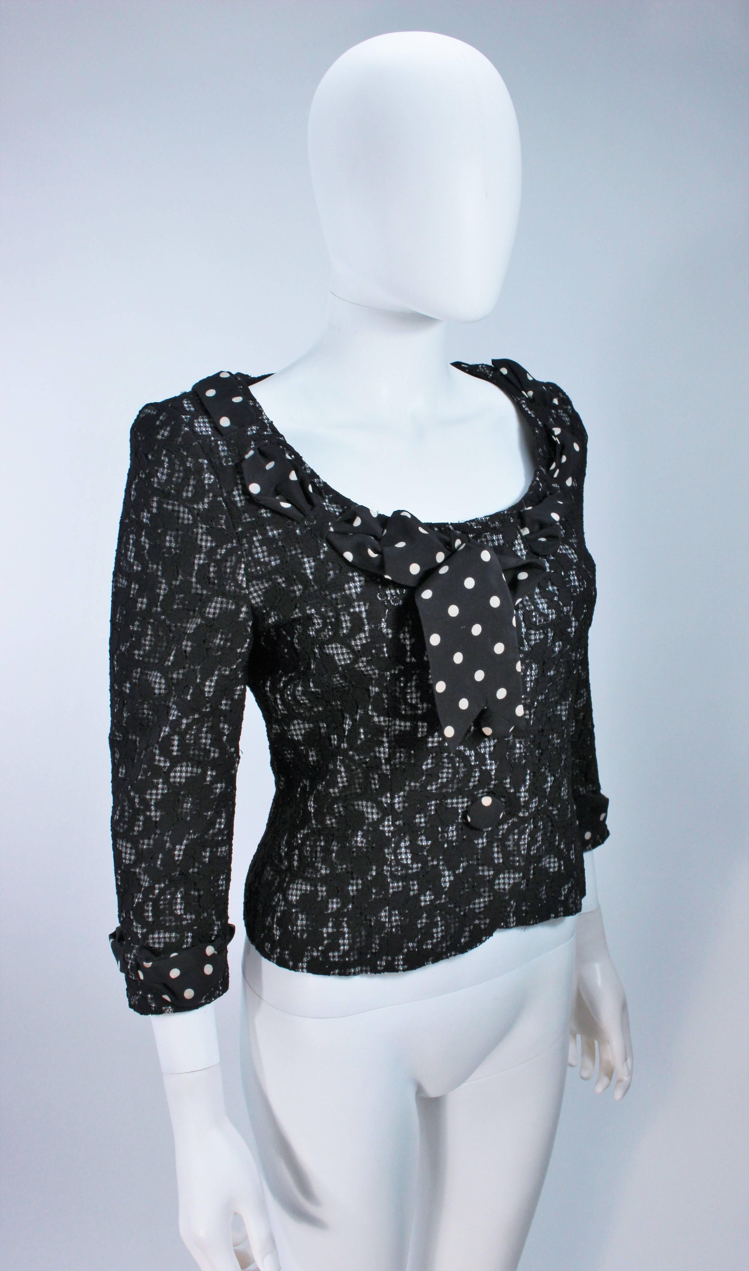 Women's MOSCHINO Black and White Lace Jacket with Polka Dot Silk Size 8 For Sale