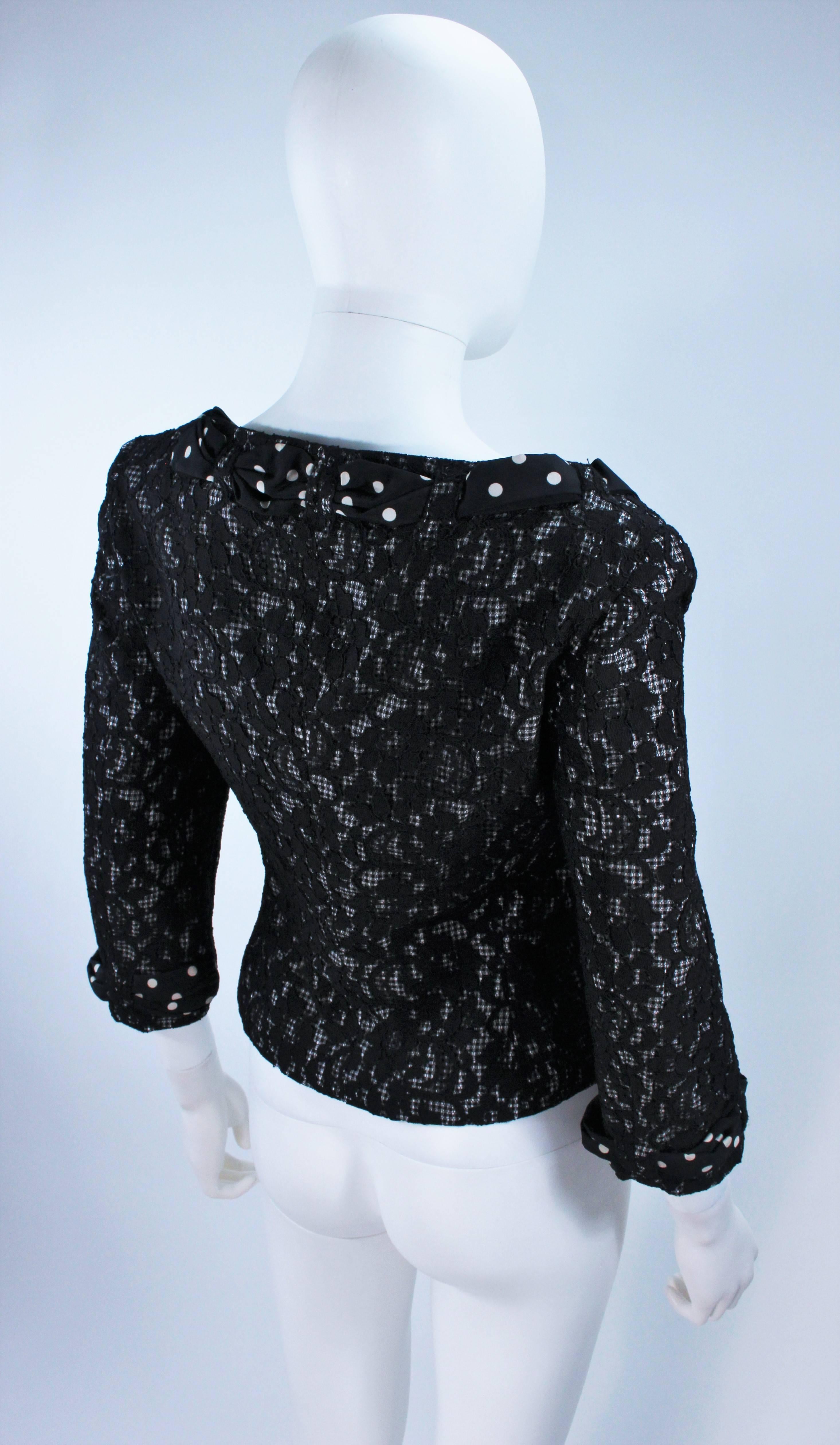 MOSCHINO Black and White Lace Jacket with Polka Dot Silk Size 8 For Sale 2