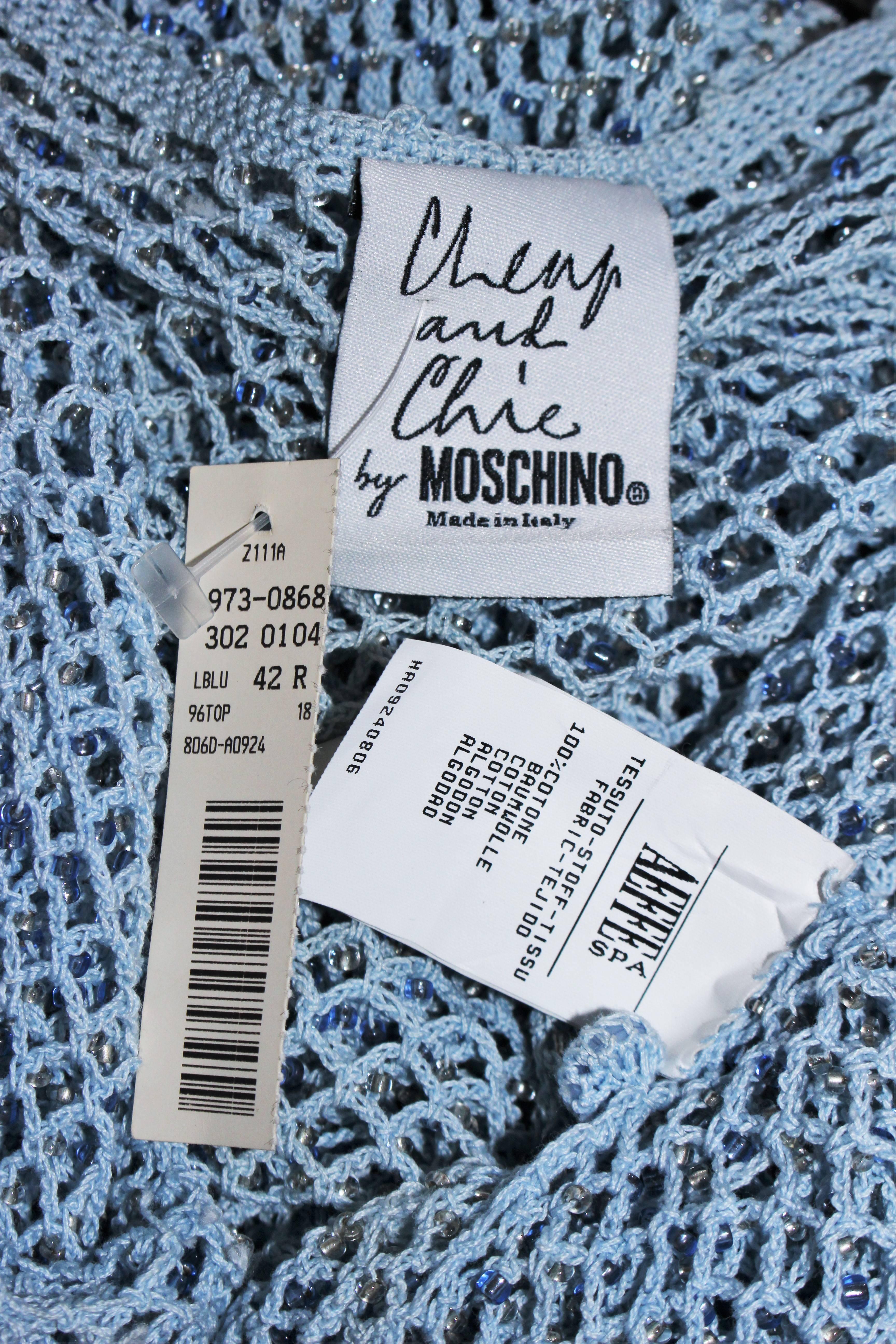 MOSCHINO Sky Blue Beaded Knit Sweater Size 42  For Sale 3