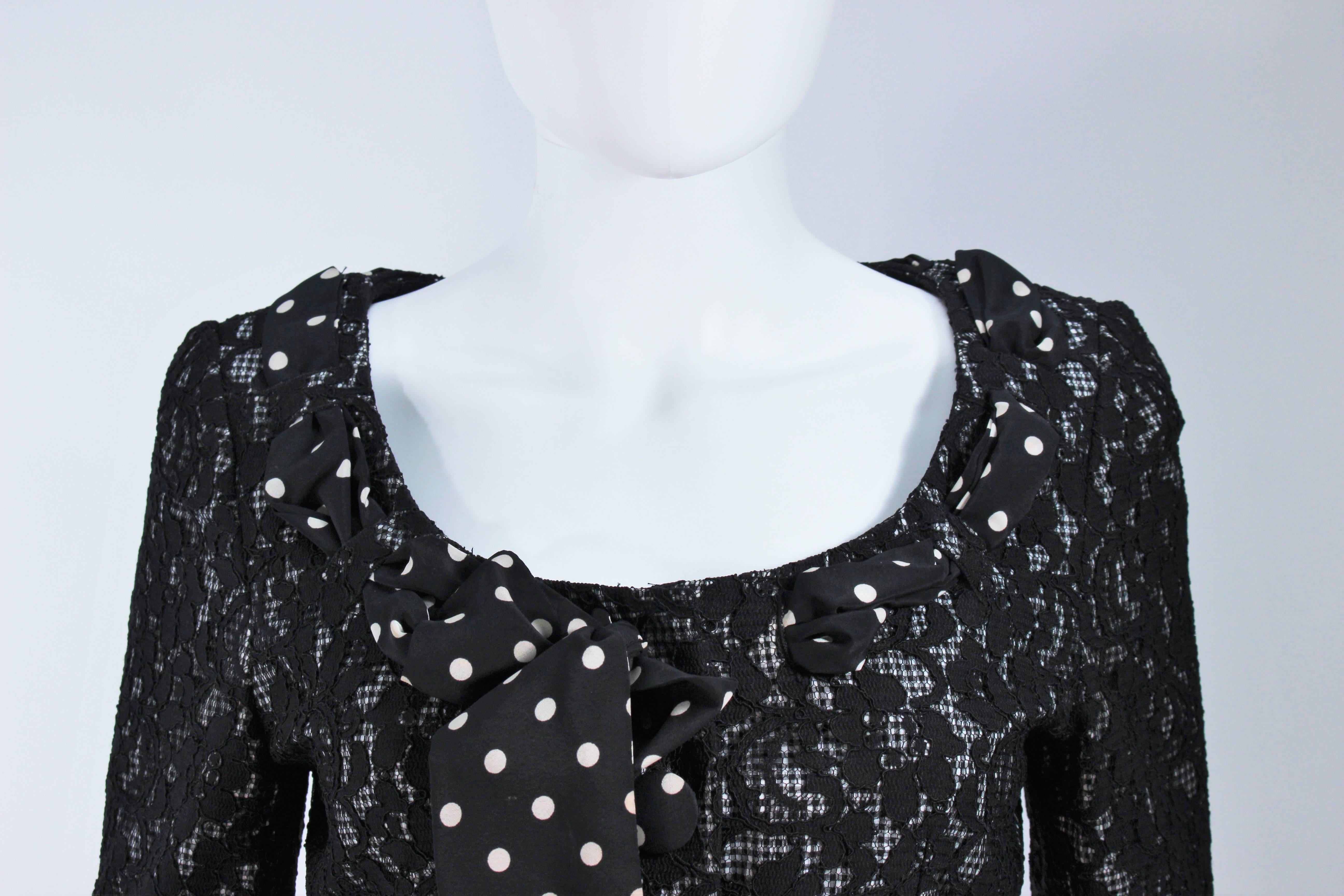 MOSCHINO Black and White Lace Jacket with Polka Dot Silk Size 8 In Excellent Condition For Sale In Los Angeles, CA