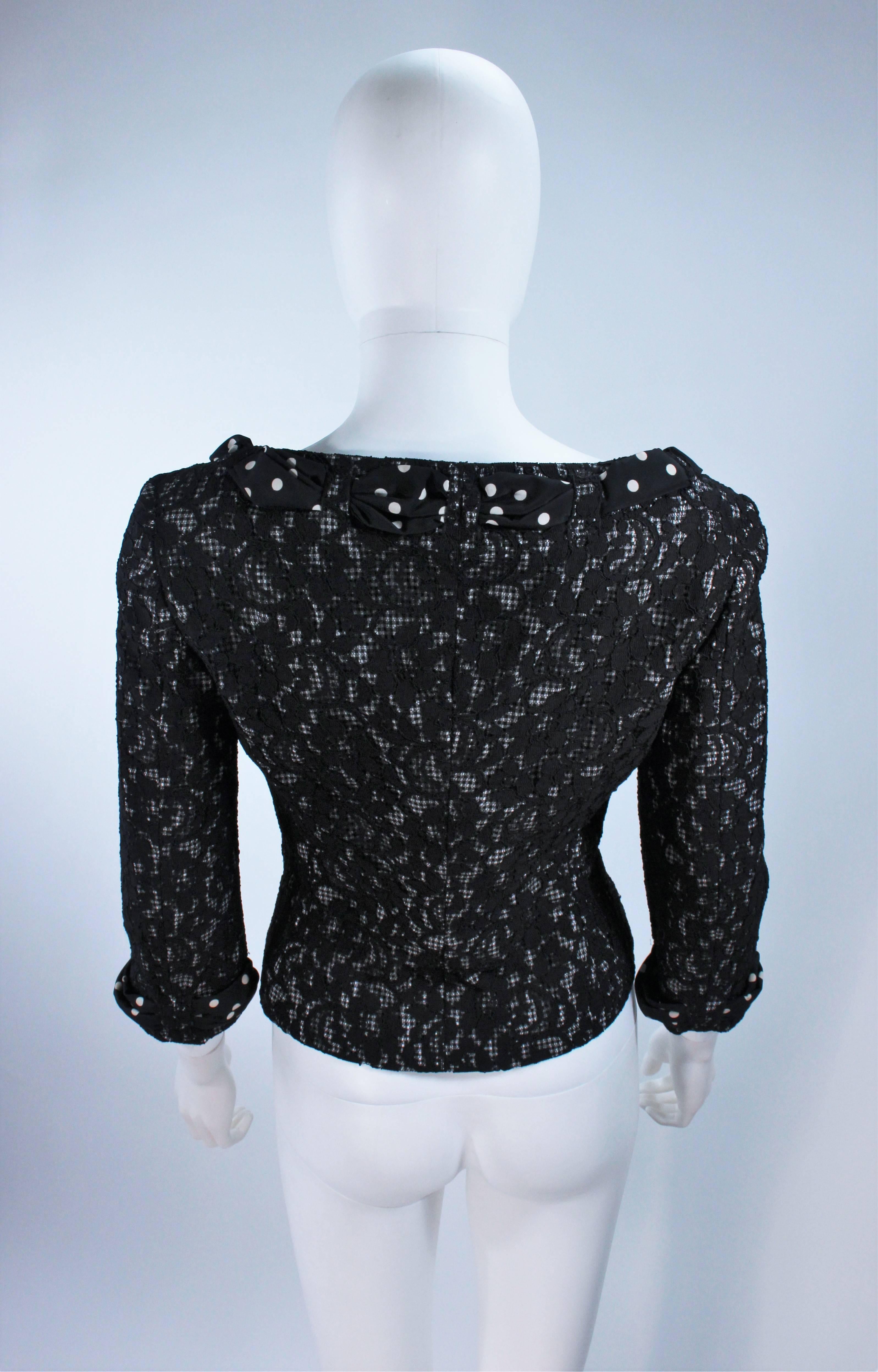 MOSCHINO Black and White Lace Jacket with Polka Dot Silk Size 8 For Sale 3