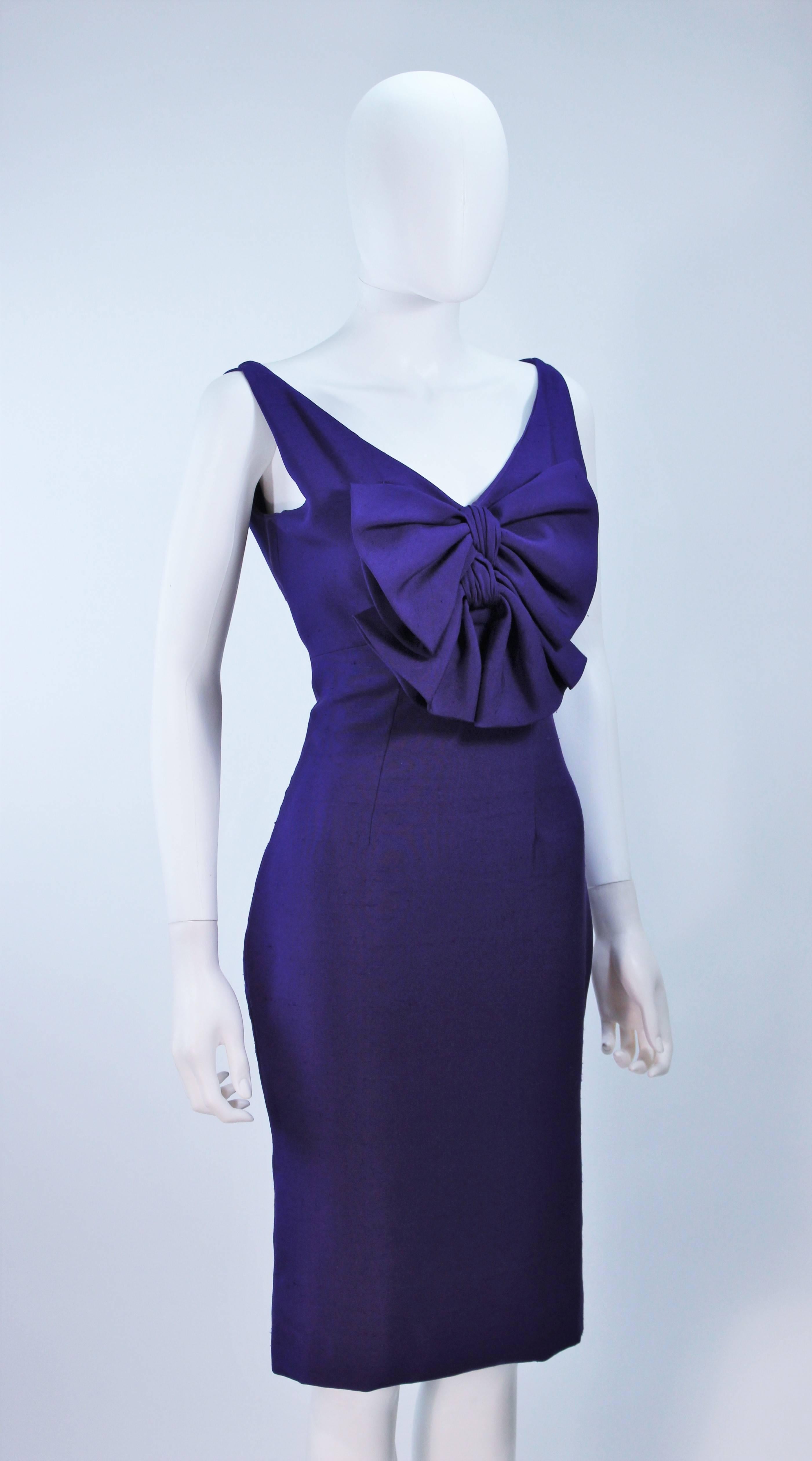 ELIZABETH MASON COUTURE Purple Silk Cocktail Dress with Bow Made to Order For Sale 1