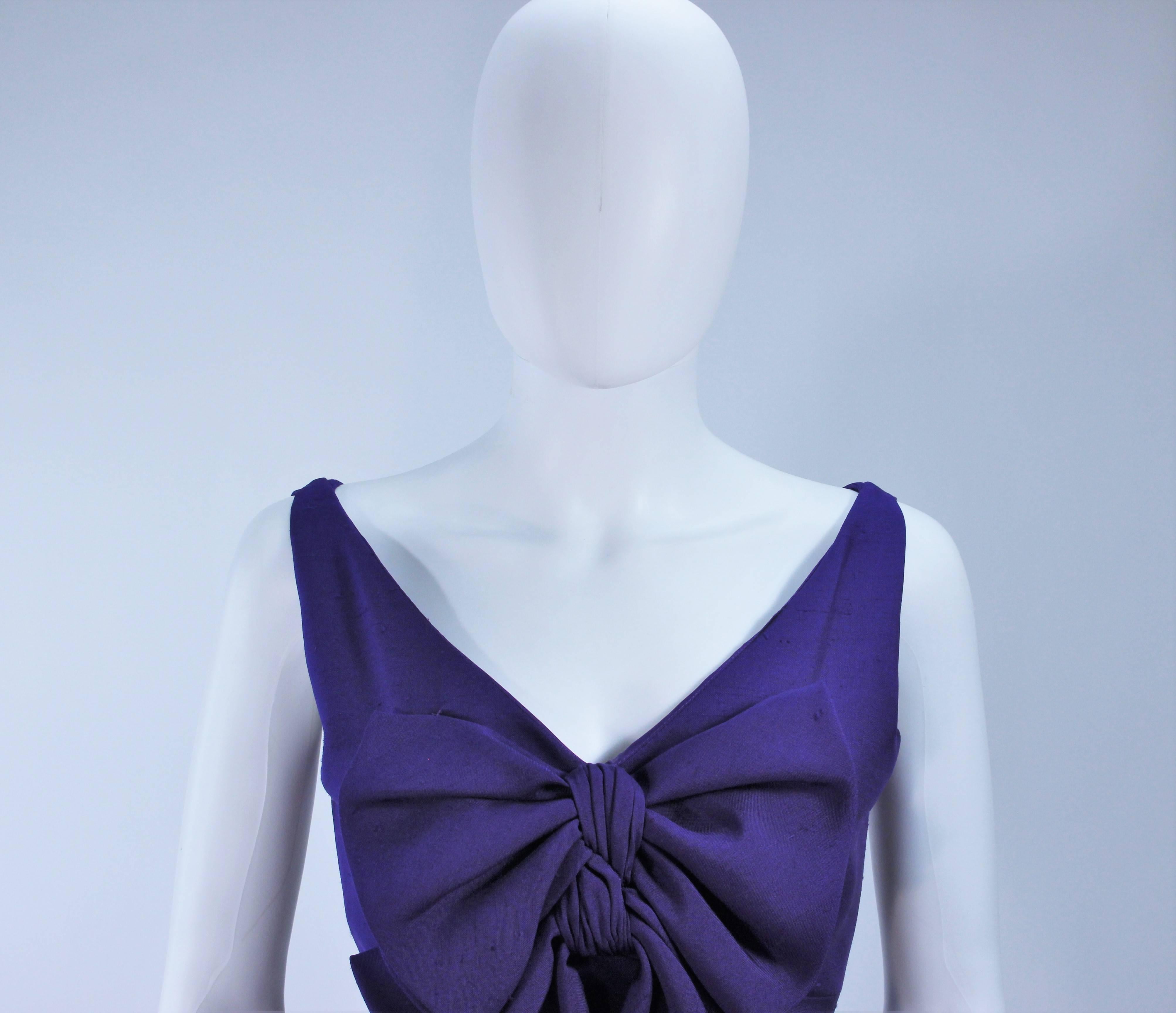 ELIZABETH MASON COUTURE Purple Silk Cocktail Dress with Bow Made to Order In Excellent Condition For Sale In Los Angeles, CA