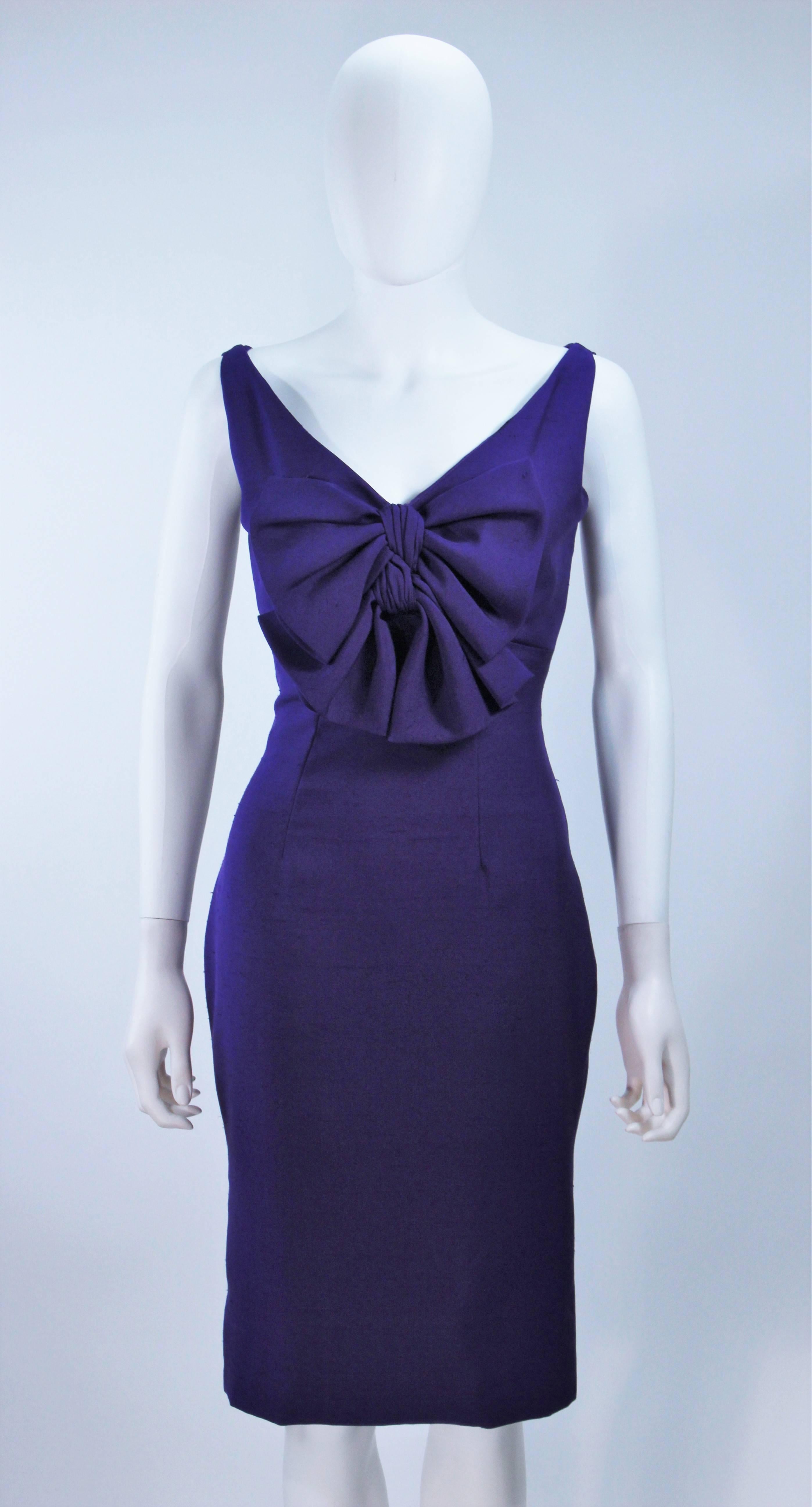 Black ELIZABETH MASON COUTURE Purple Silk Cocktail Dress with Bow Made to Order For Sale