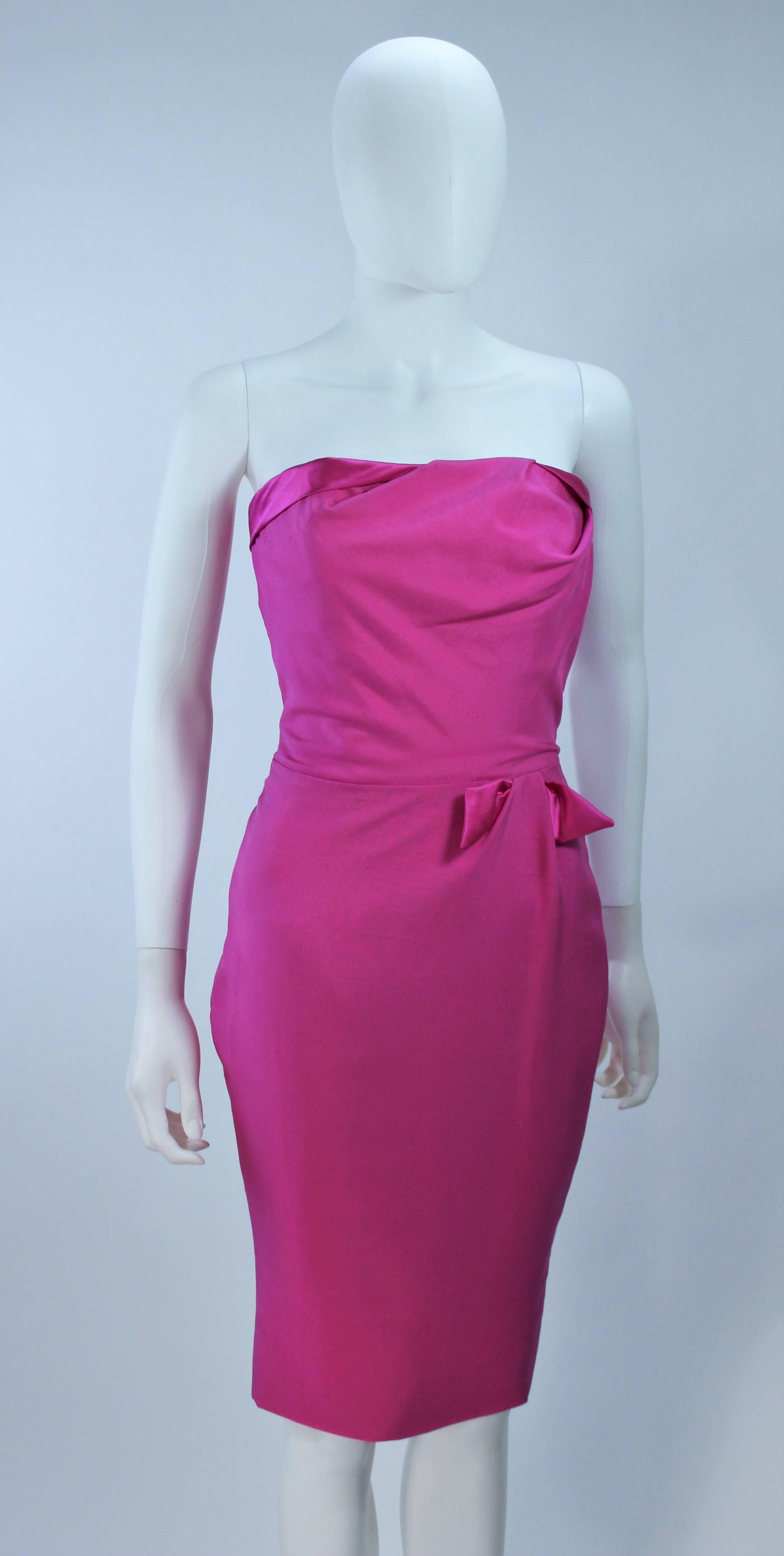 ELIZABETH MASON COUTURE Magenta Silk Cocktail Dress Made to Order In Excellent Condition For Sale In Los Angeles, CA