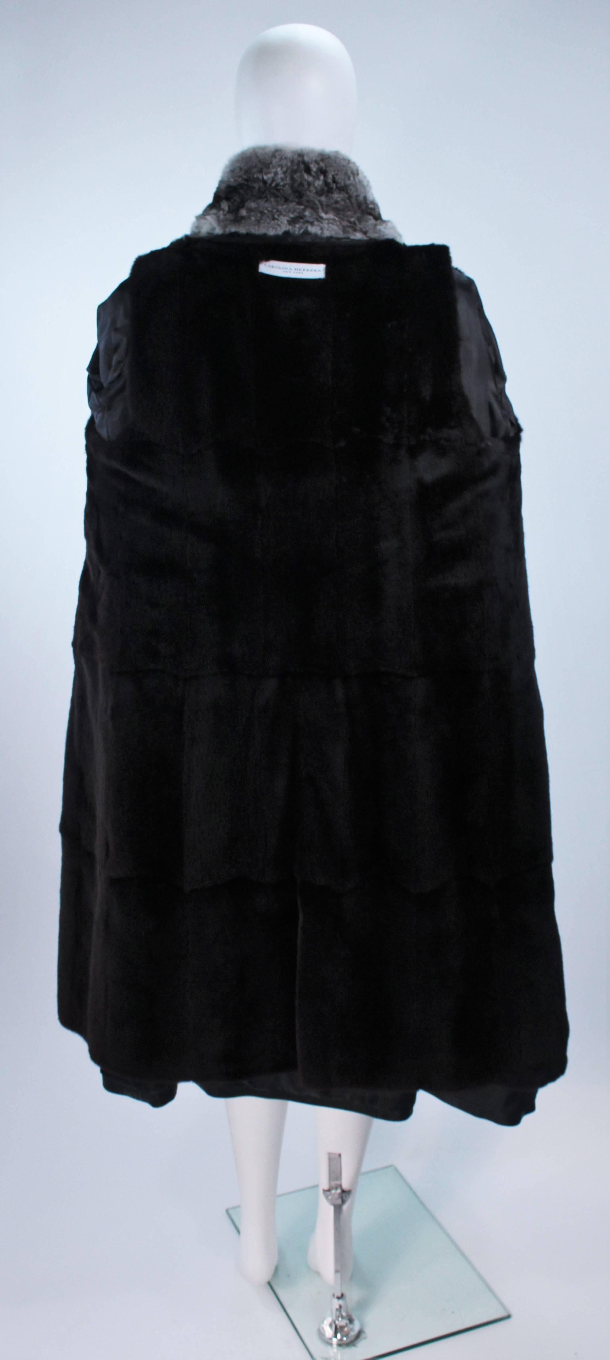 CAROLINA HERRERA Black Leather Coat with Mink Lining and Rex Rabbit Collar 6 8 6