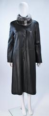 CAROLINA HERRERA Black Leather Coat with Mink Lining and Rex Rabbit Collar 6 8