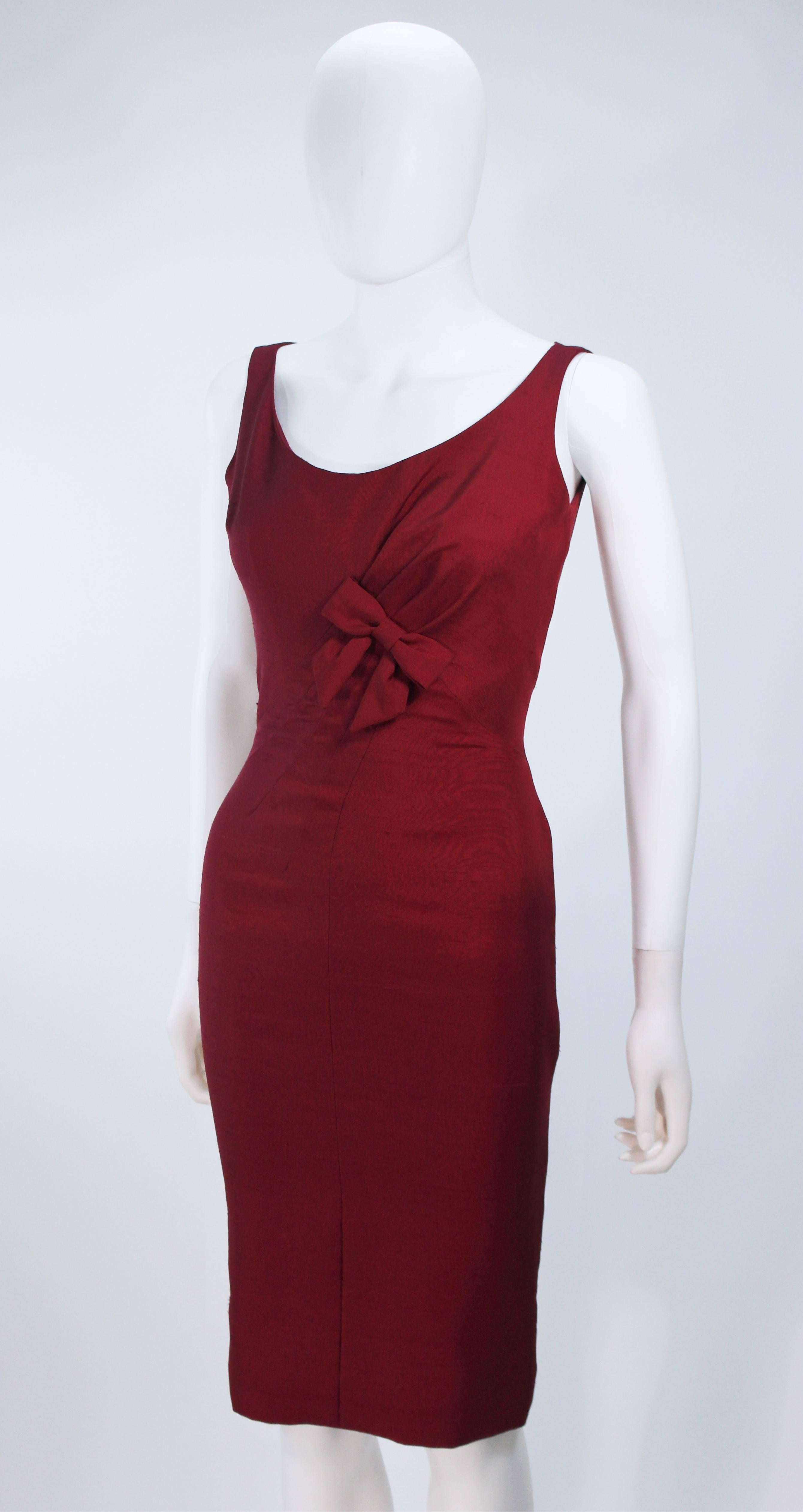Red ELIZABETH MASON COUTURE Burgundy Silk Cocktail Dress with Bow Made to Order For Sale