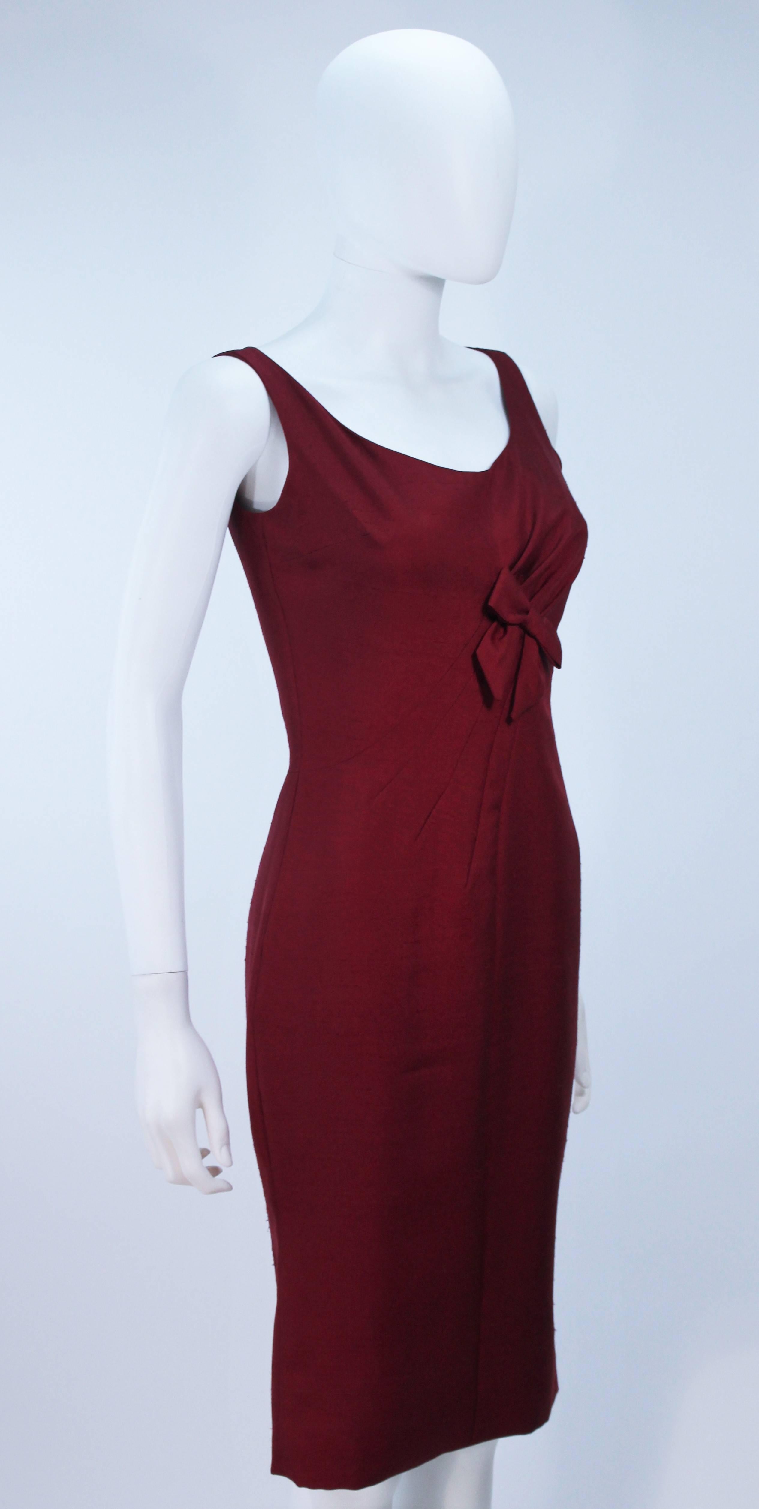 ELIZABETH MASON COUTURE Burgundy Silk Cocktail Dress with Bow Made to Order In New Condition For Sale In Los Angeles, CA