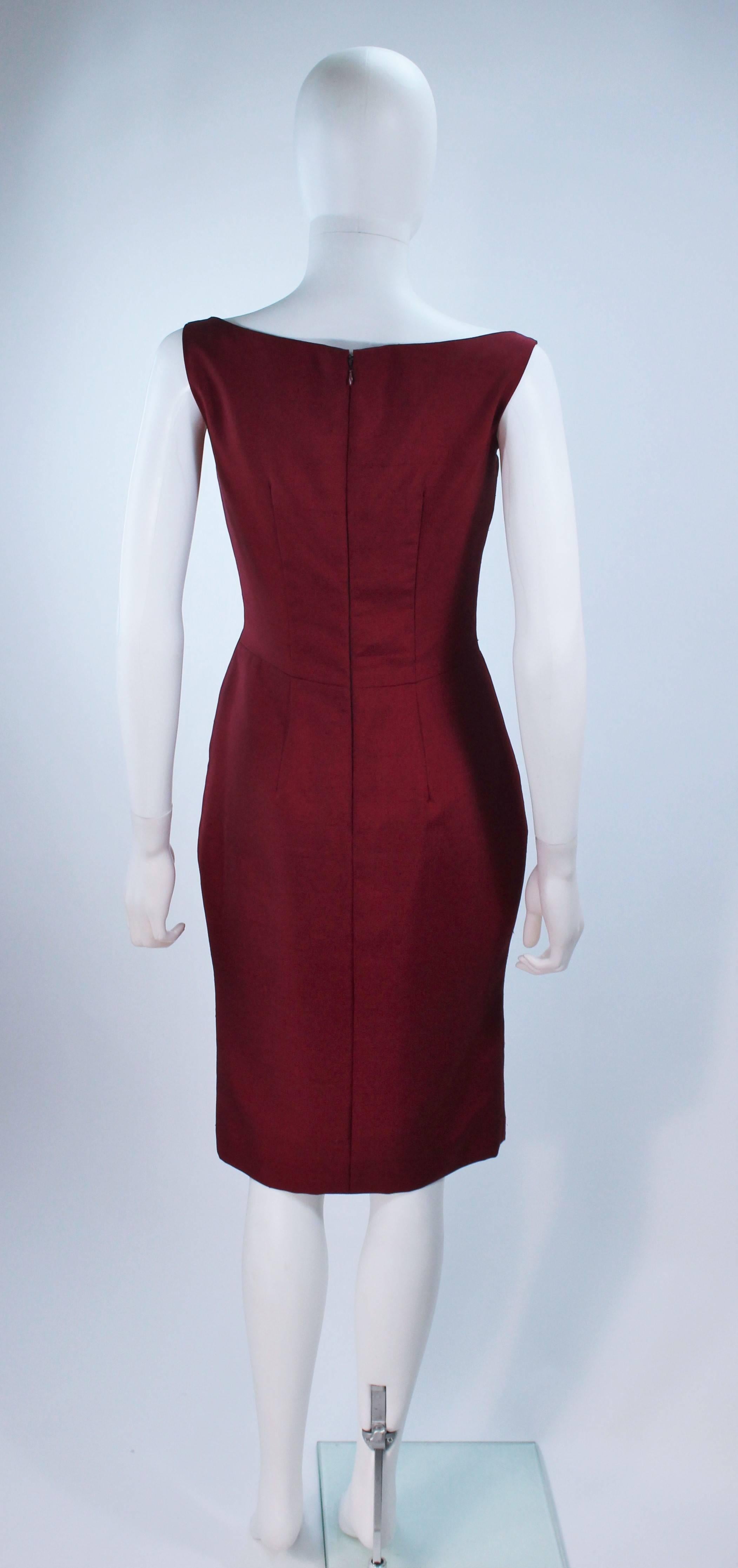 ELIZABETH MASON COUTURE Burgundy Silk Cocktail Dress with Bow Made to Order For Sale 1