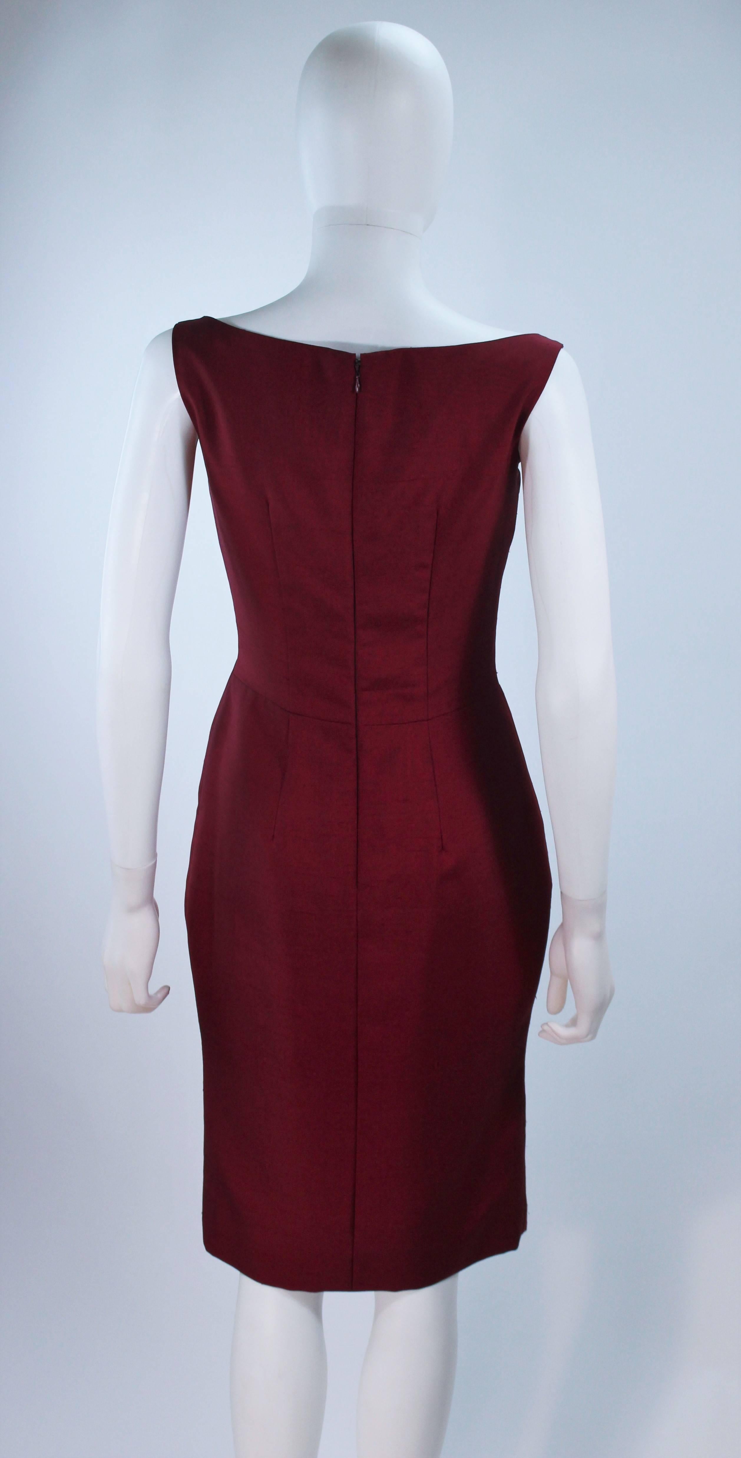 ELIZABETH MASON COUTURE Burgundy Silk Cocktail Dress with Bow Made to Order For Sale 2