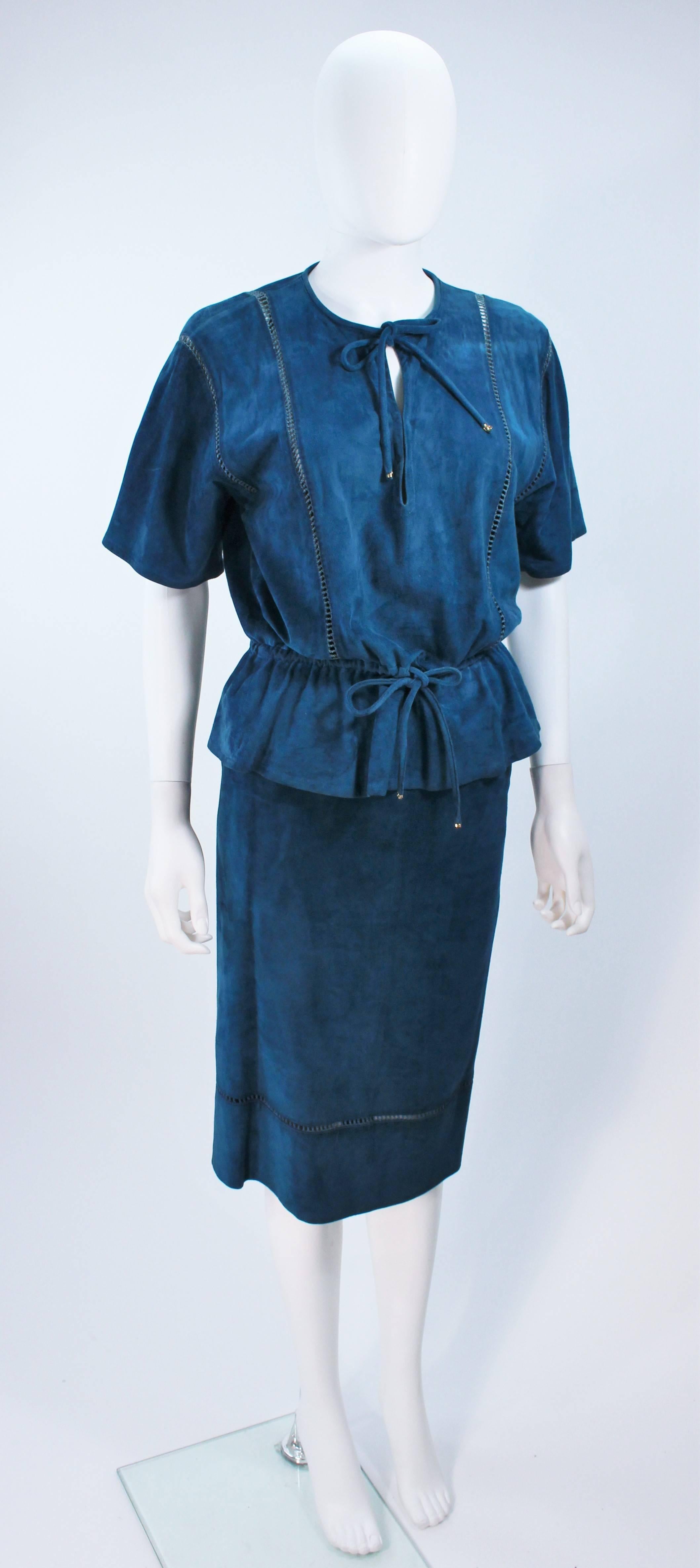 Women's GUCCI 1970's Teal Suede Skirt Set Size 4 6