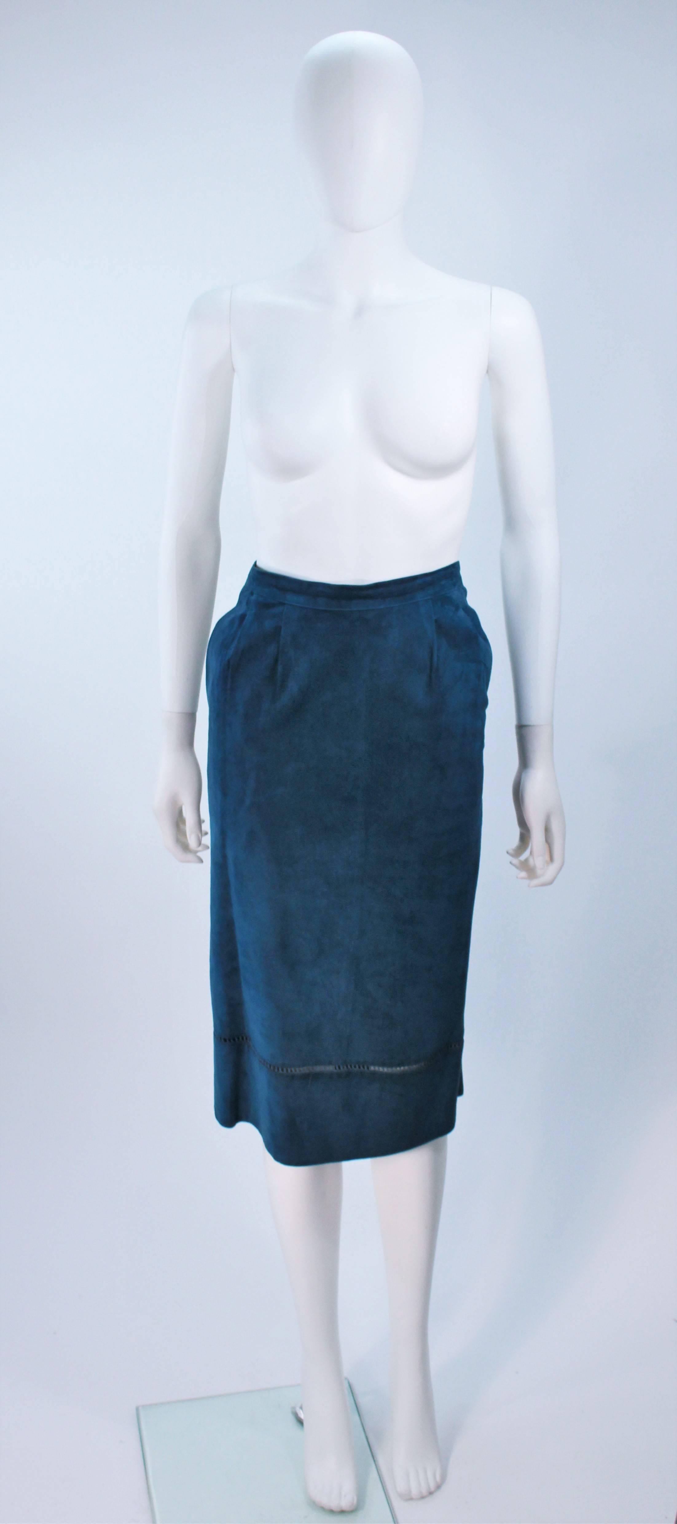 GUCCI 1970's Teal Suede Skirt Set Size 4 6 4