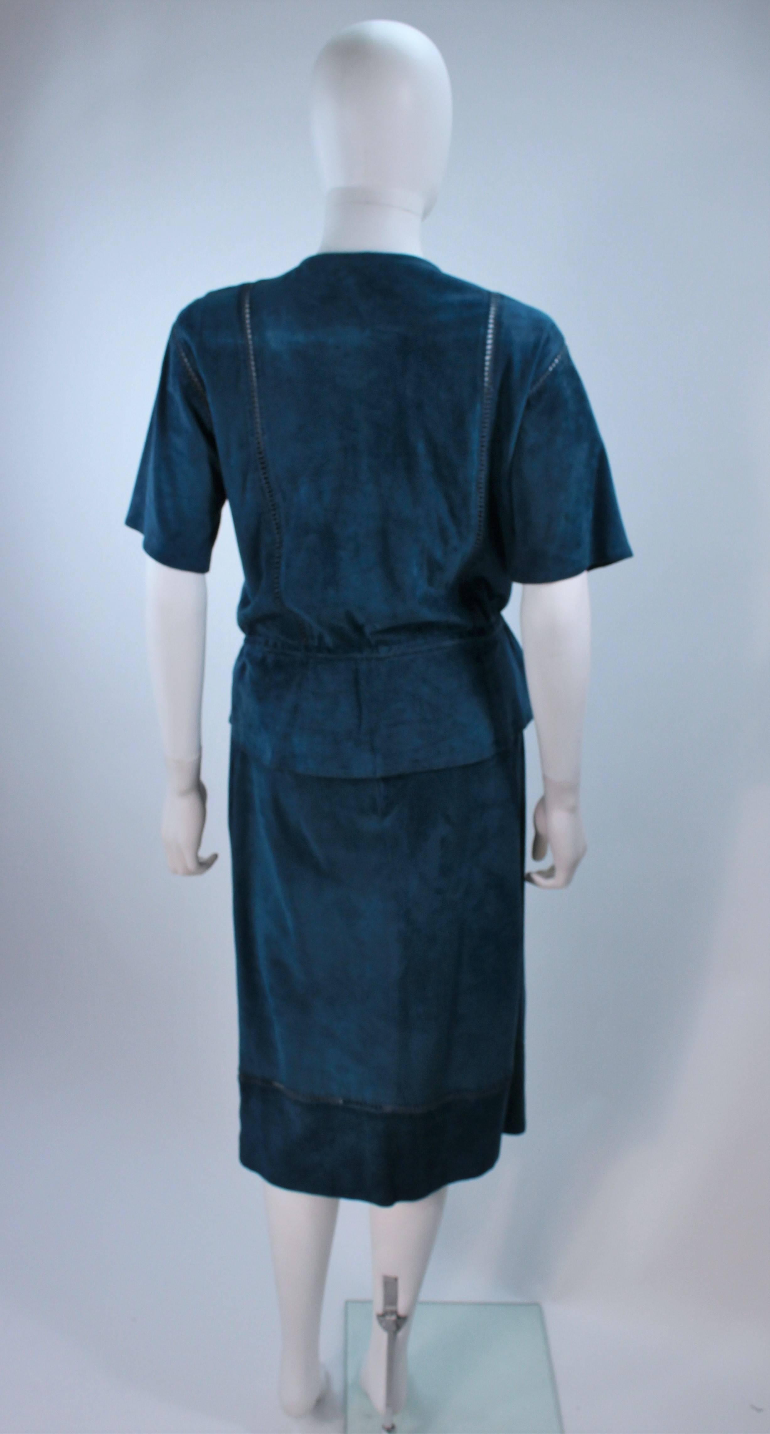 GUCCI 1970's Teal Suede Skirt Set Size 4 6 2