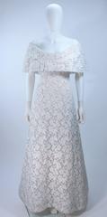 ARNOLD SCAASI White Floral Lace Sequin Embellished Off The Shoulder Gown Size 6