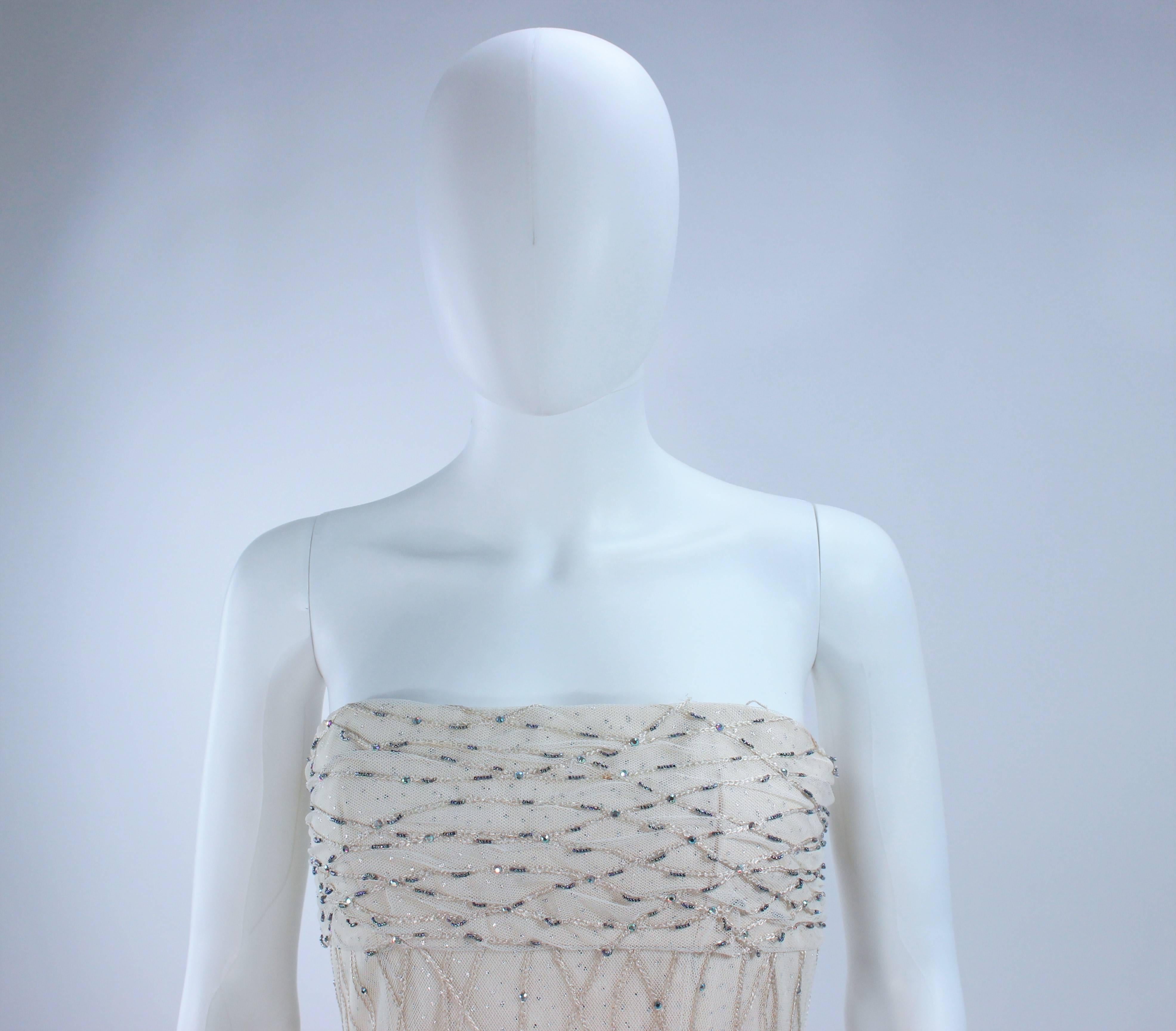 VICTOR COSTA Off White Iridescent Strapless Beaded Gown Size 2 4 For Sale 1