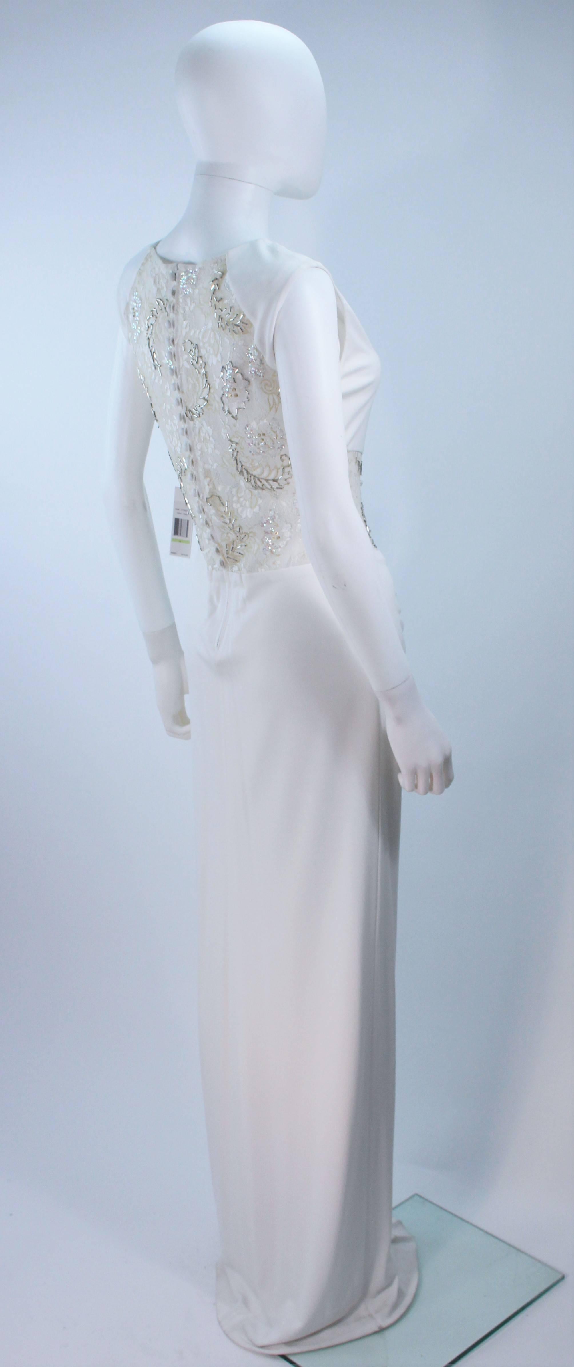 VICKY TIEL White Jersey Dress with Sheer Sequin Waist and Back Size 4 In New Condition For Sale In Los Angeles, CA