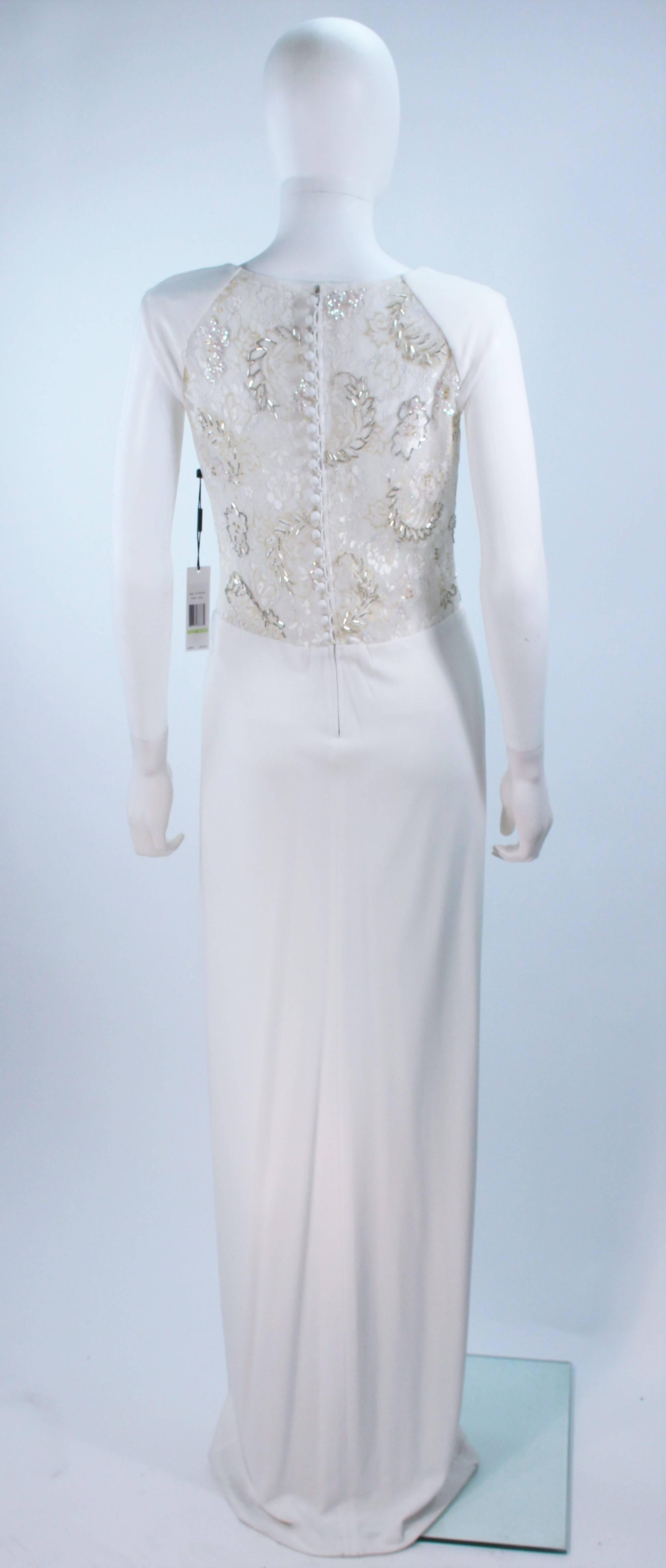 Women's VICKY TIEL White Jersey Dress with Sheer Sequin Waist and Back Size 4 For Sale