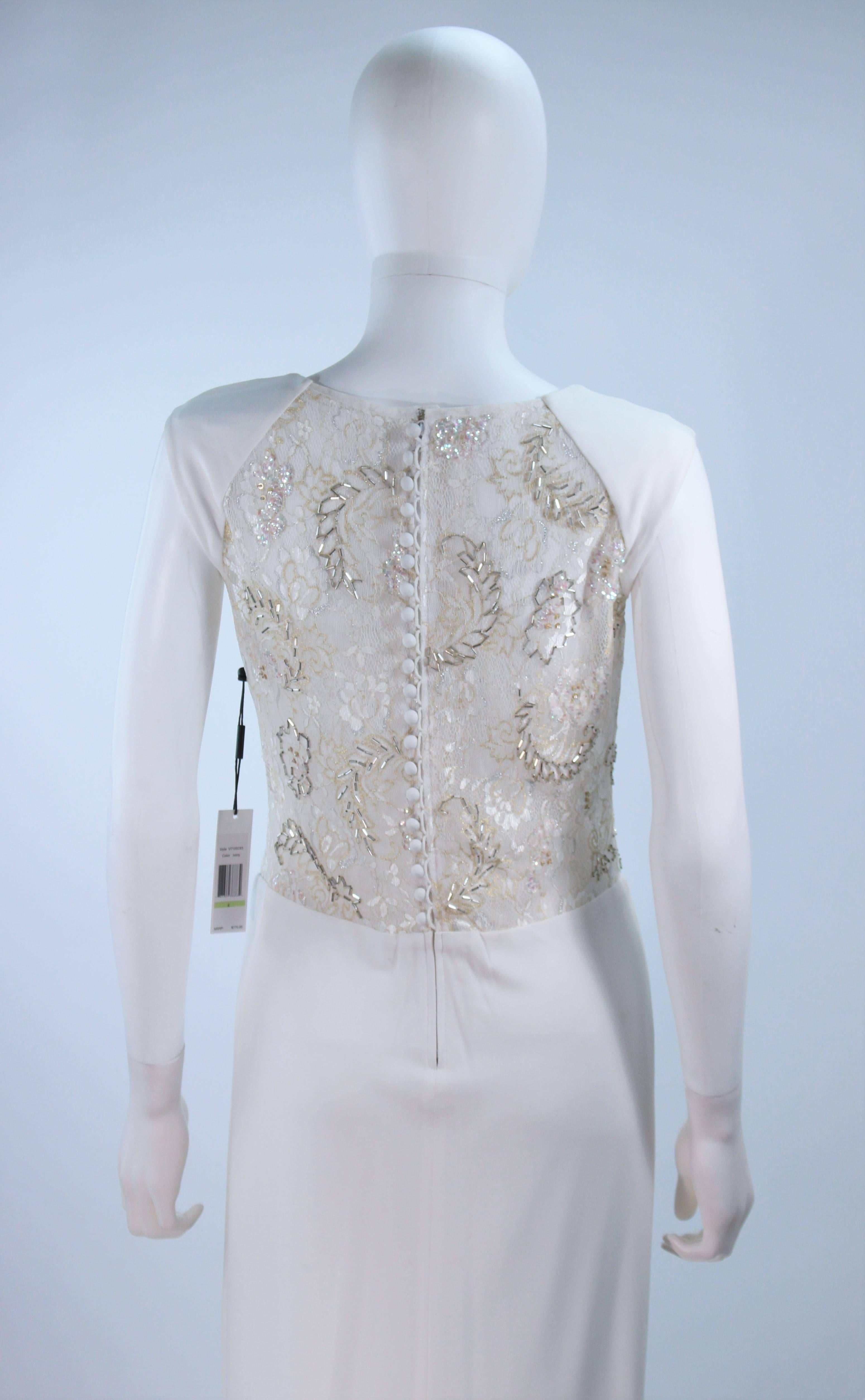 VICKY TIEL White Jersey Dress with Sheer Sequin Waist and Back Size 4 For Sale 1