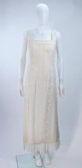 Vintage Off White Lace Applique Dress with Scalloped Edges Size 4