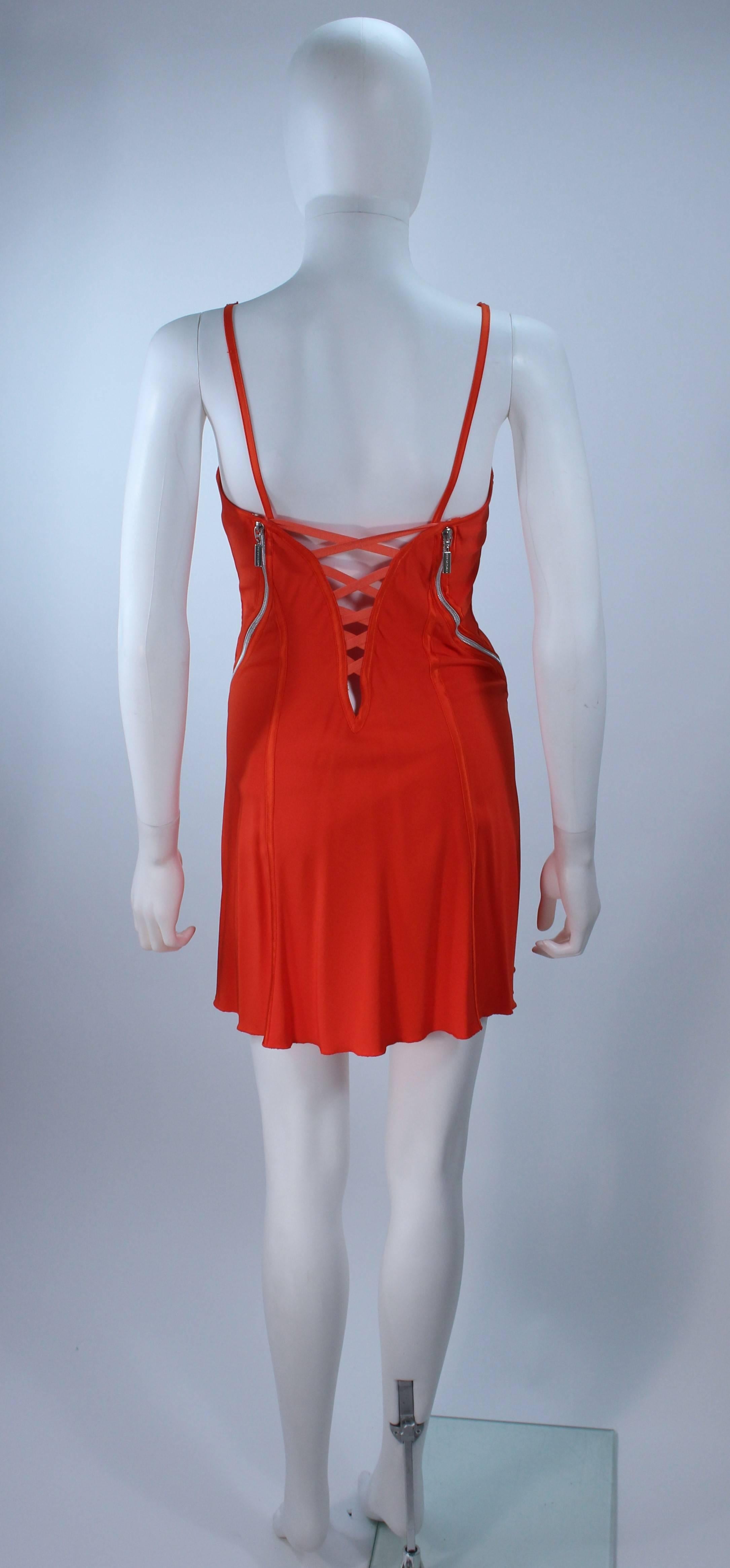 Women's MONTANA BLU Orange Stretch Silk Zipper Dress with Open Back Size 2 For Sale
