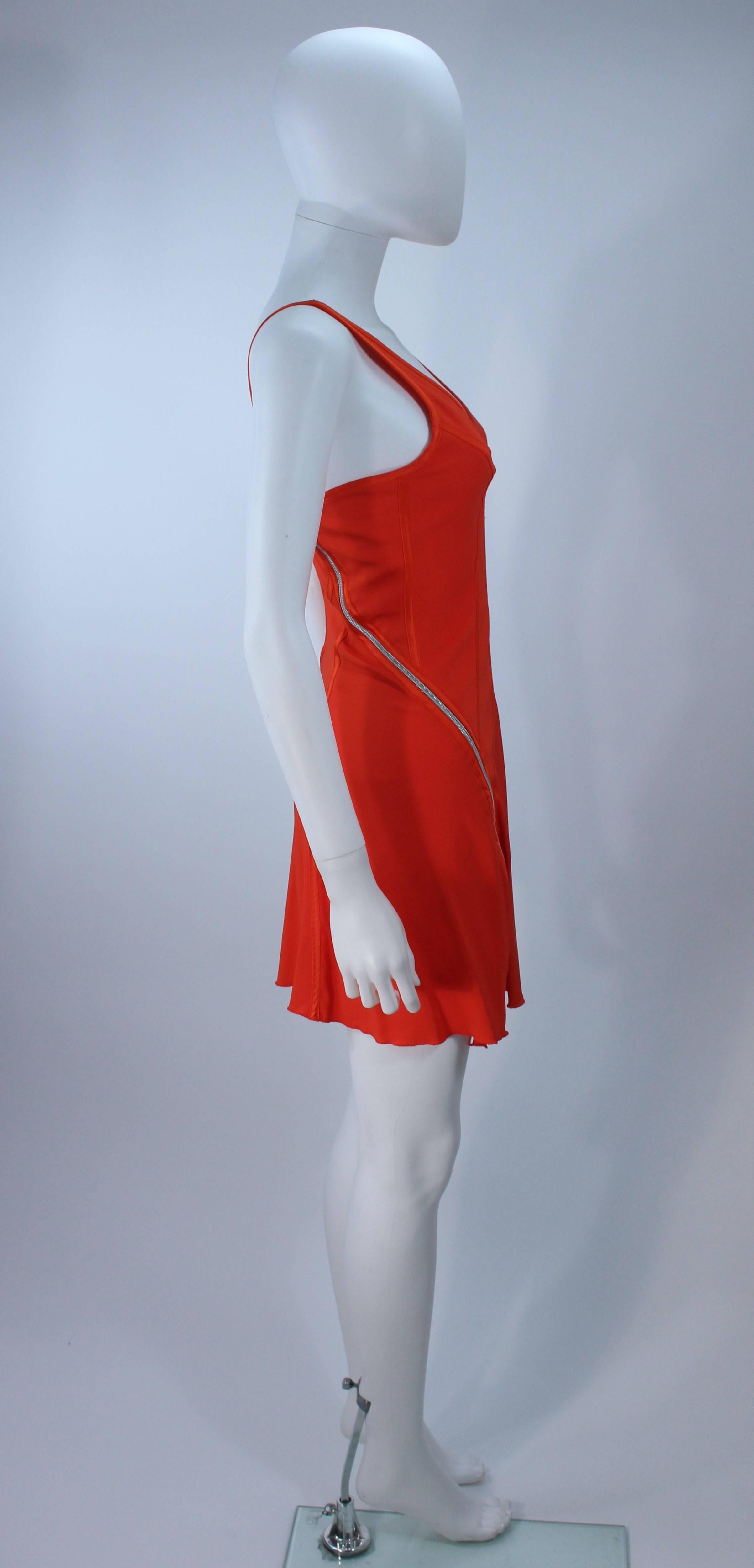 Red MONTANA BLU Orange Stretch Silk Zipper Dress with Open Back Size 2 For Sale
