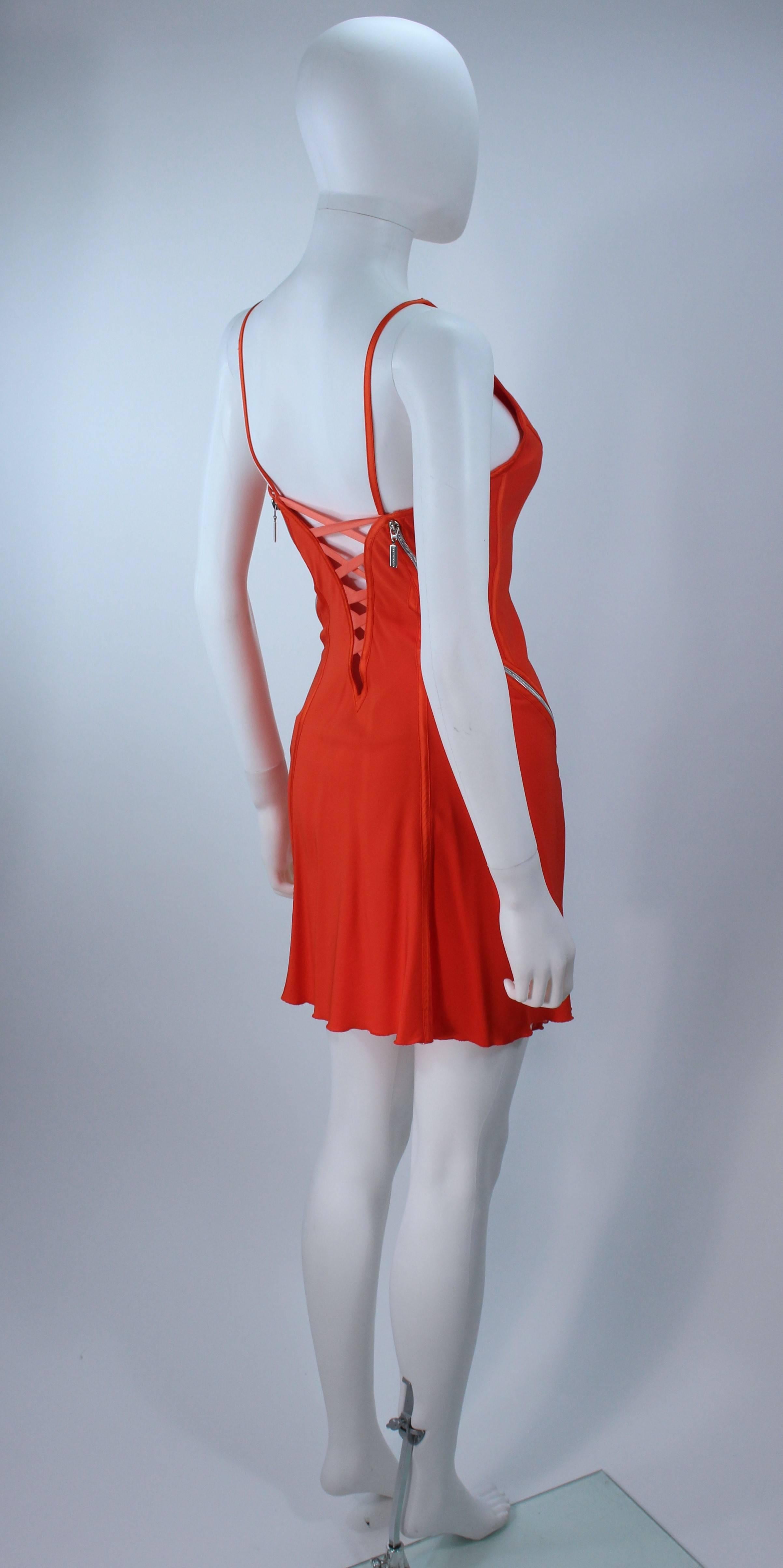 MONTANA BLU Orange Stretch Silk Zipper Dress with Open Back Size 2 In Excellent Condition For Sale In Los Angeles, CA