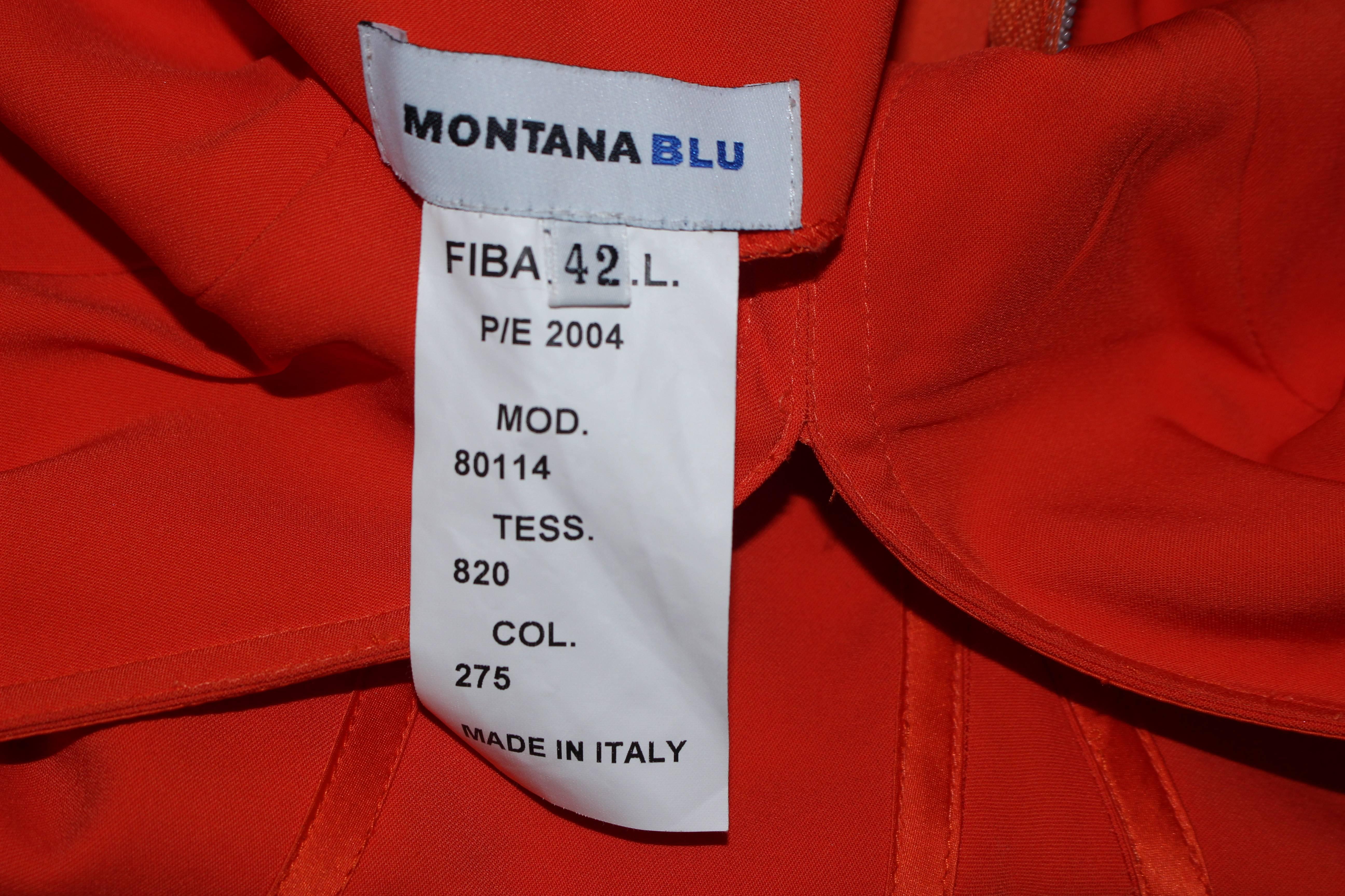MONTANA BLU Orange Stretch Silk Zipper Dress with Open Back Size 2 For Sale 1