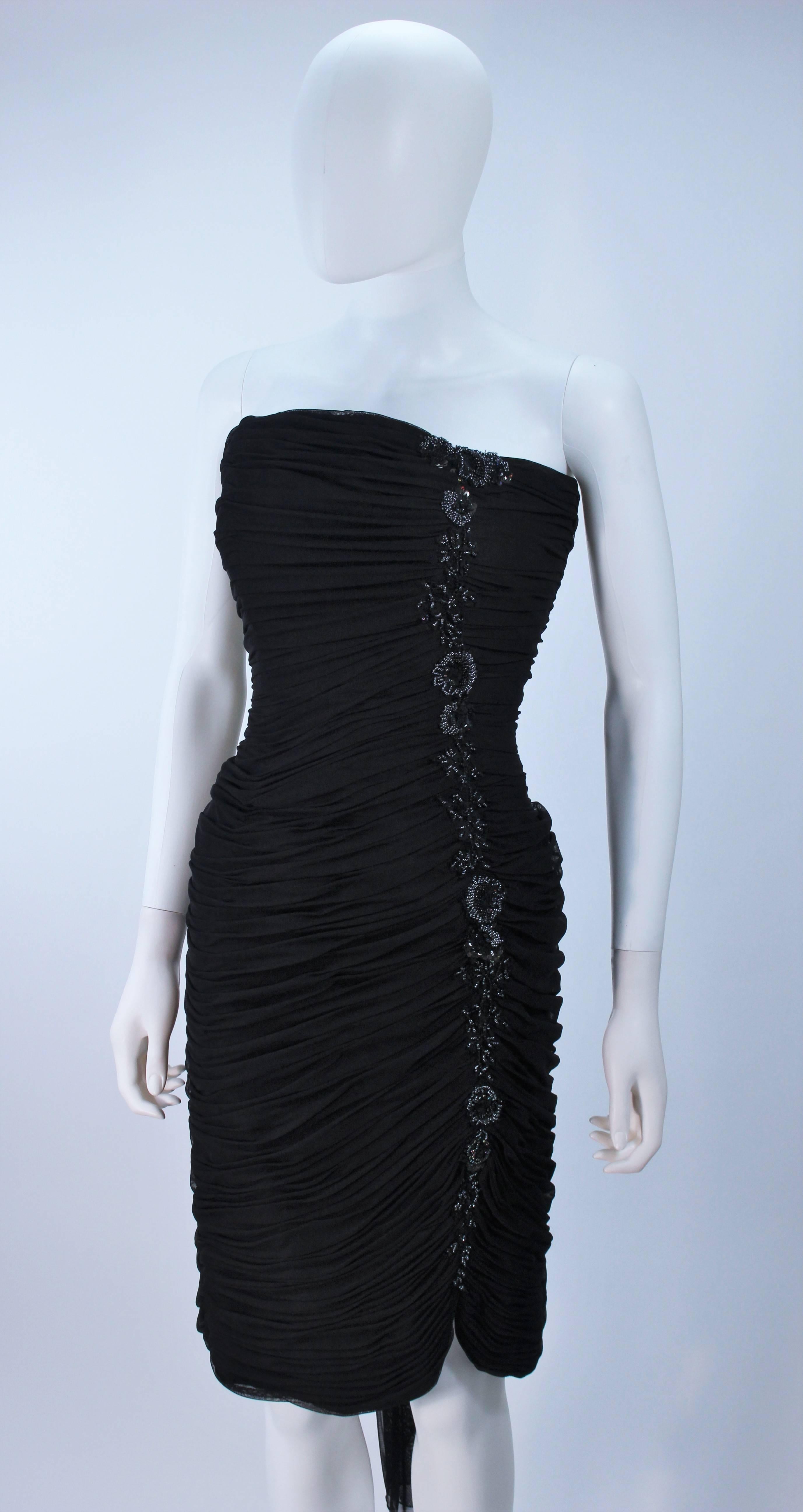 VICKY TIEL Black Stretch Mesh Beaded Cocktail Dress Size 6 8 In Excellent Condition For Sale In Los Angeles, CA