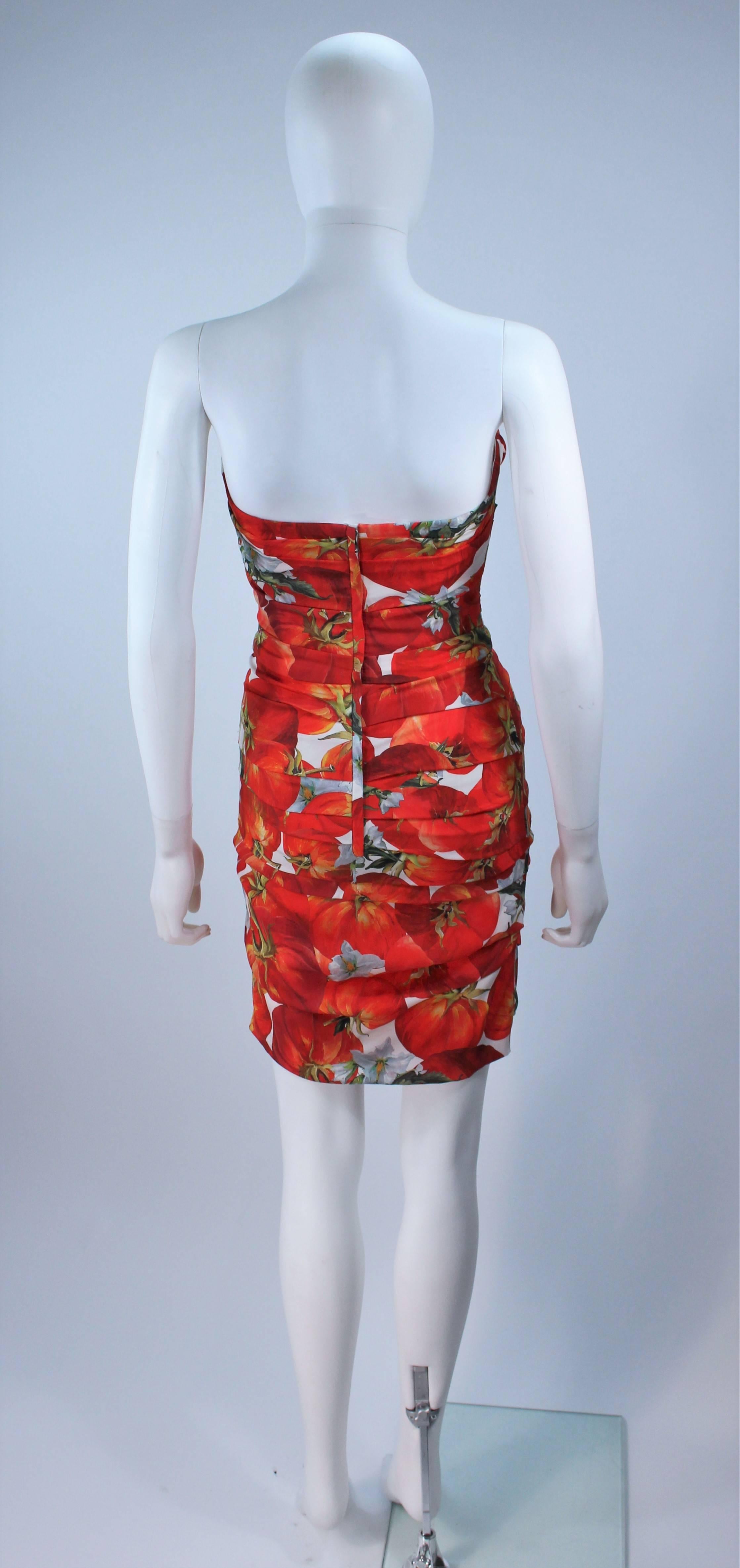 DOLCE AND GABBANA Ruched Stretch Silk TOMATO Print Dress Size 38 2