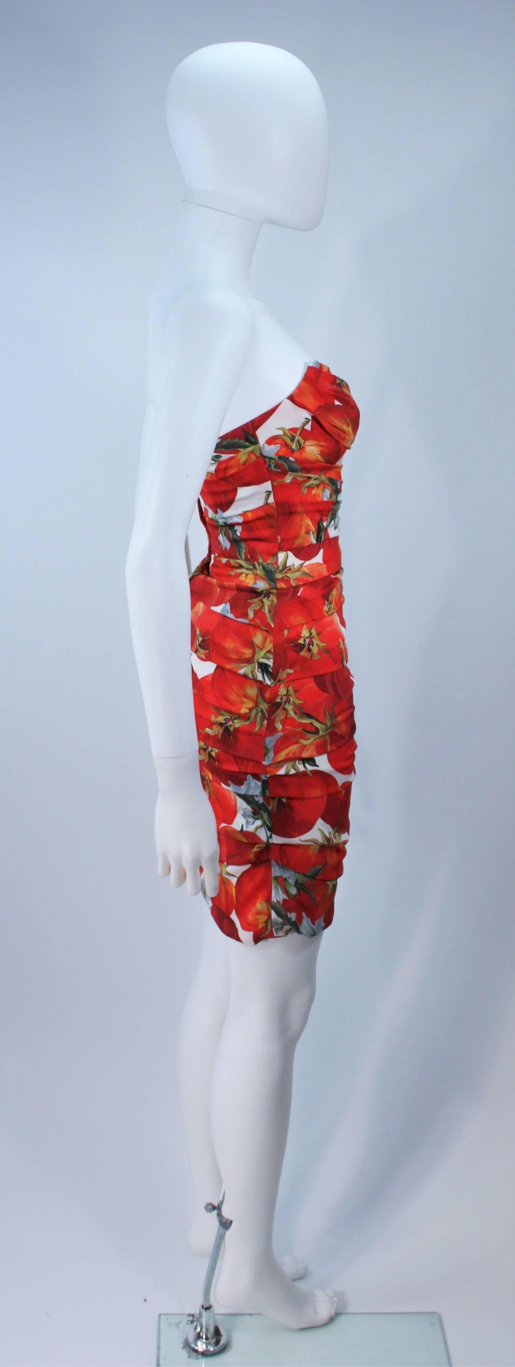 Women's DOLCE AND GABBANA Ruched Stretch Silk TOMATO Print Dress Size 38