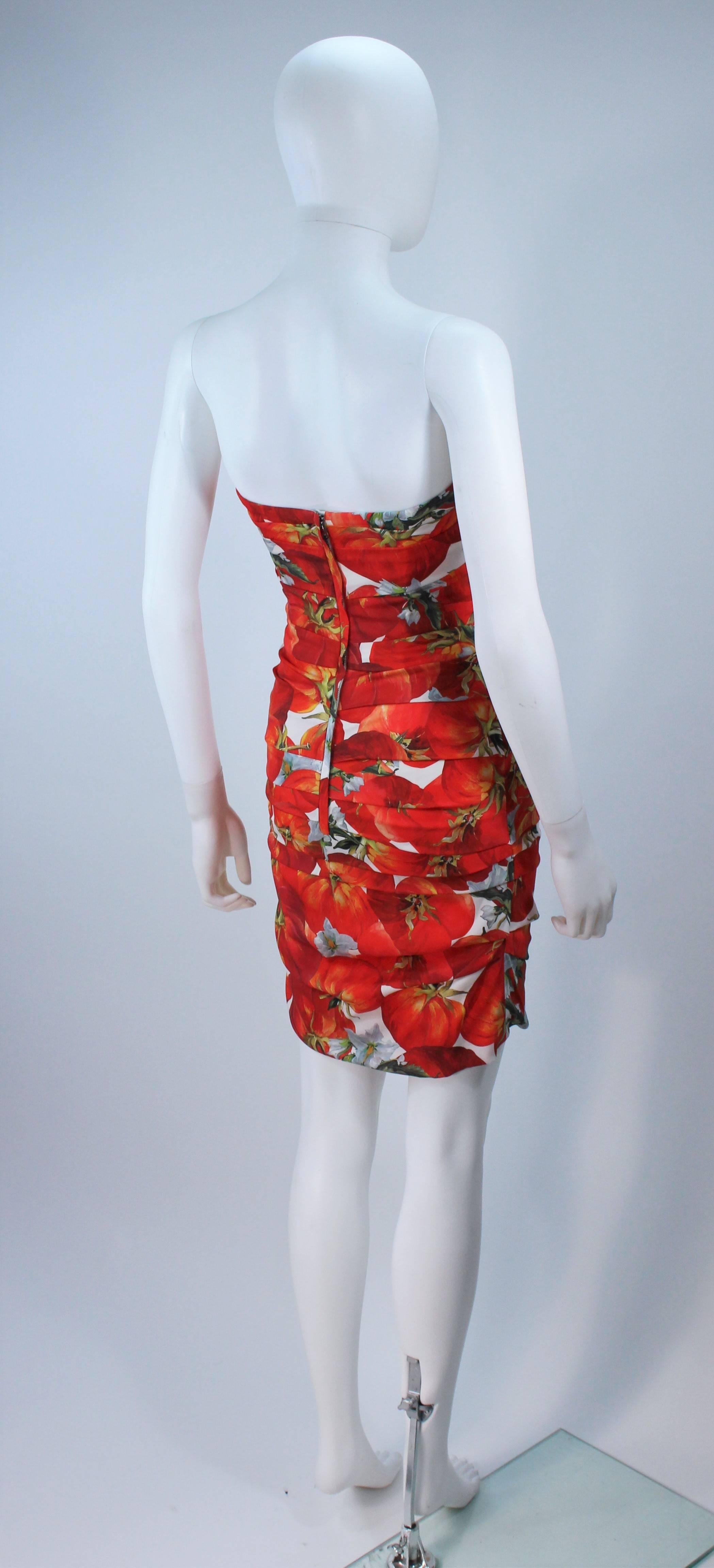 DOLCE AND GABBANA Ruched Stretch Silk TOMATO Print Dress Size 38 1