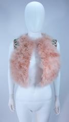 GIVENCHY Pink Marabou Bolero Style Jacket with Rhinestone Jewel Applique Size 38