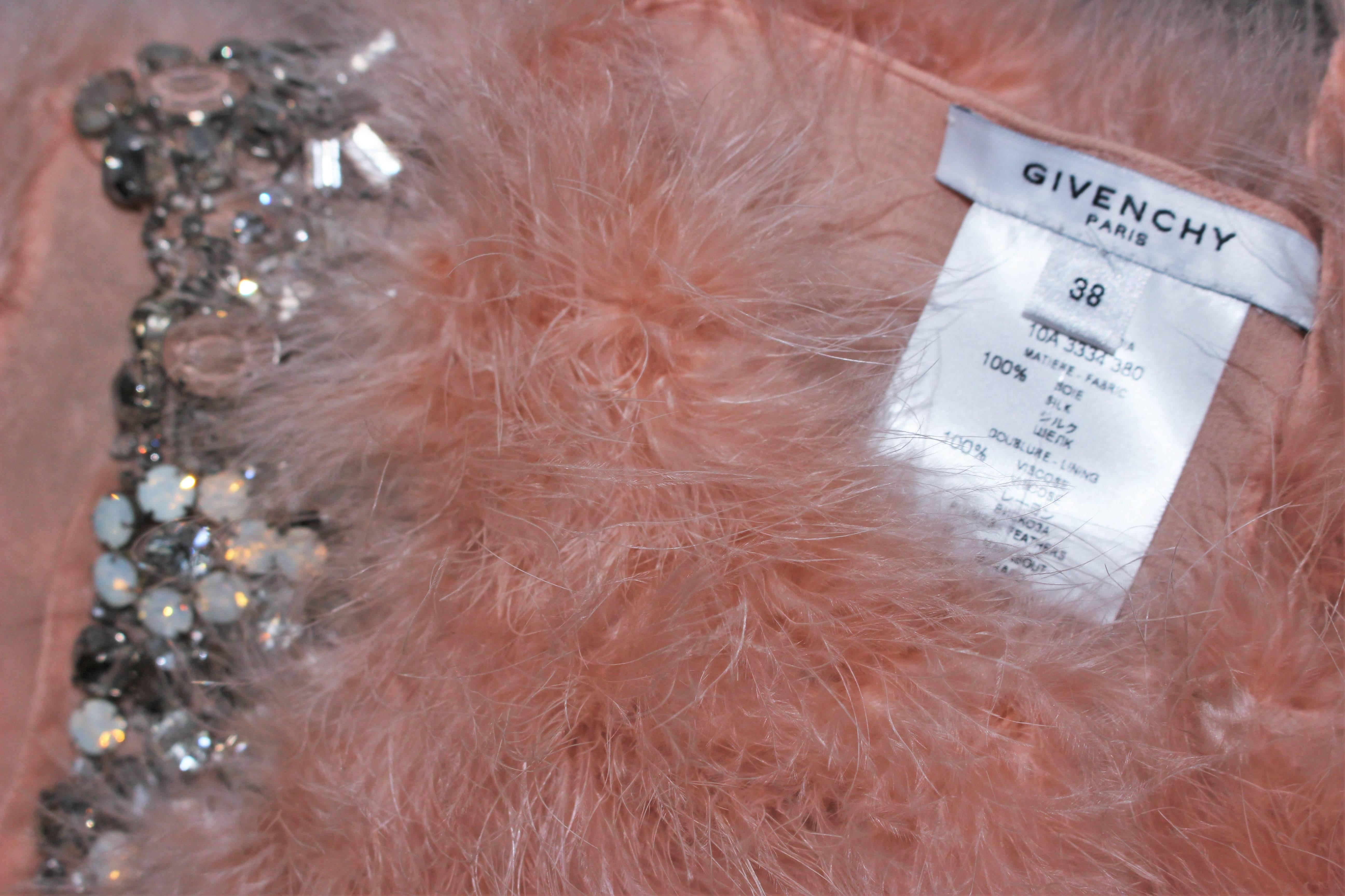 GIVENCHY Pink Marabou Bolero Style Jacket with Rhinestone Jewel Applique Size 38 2