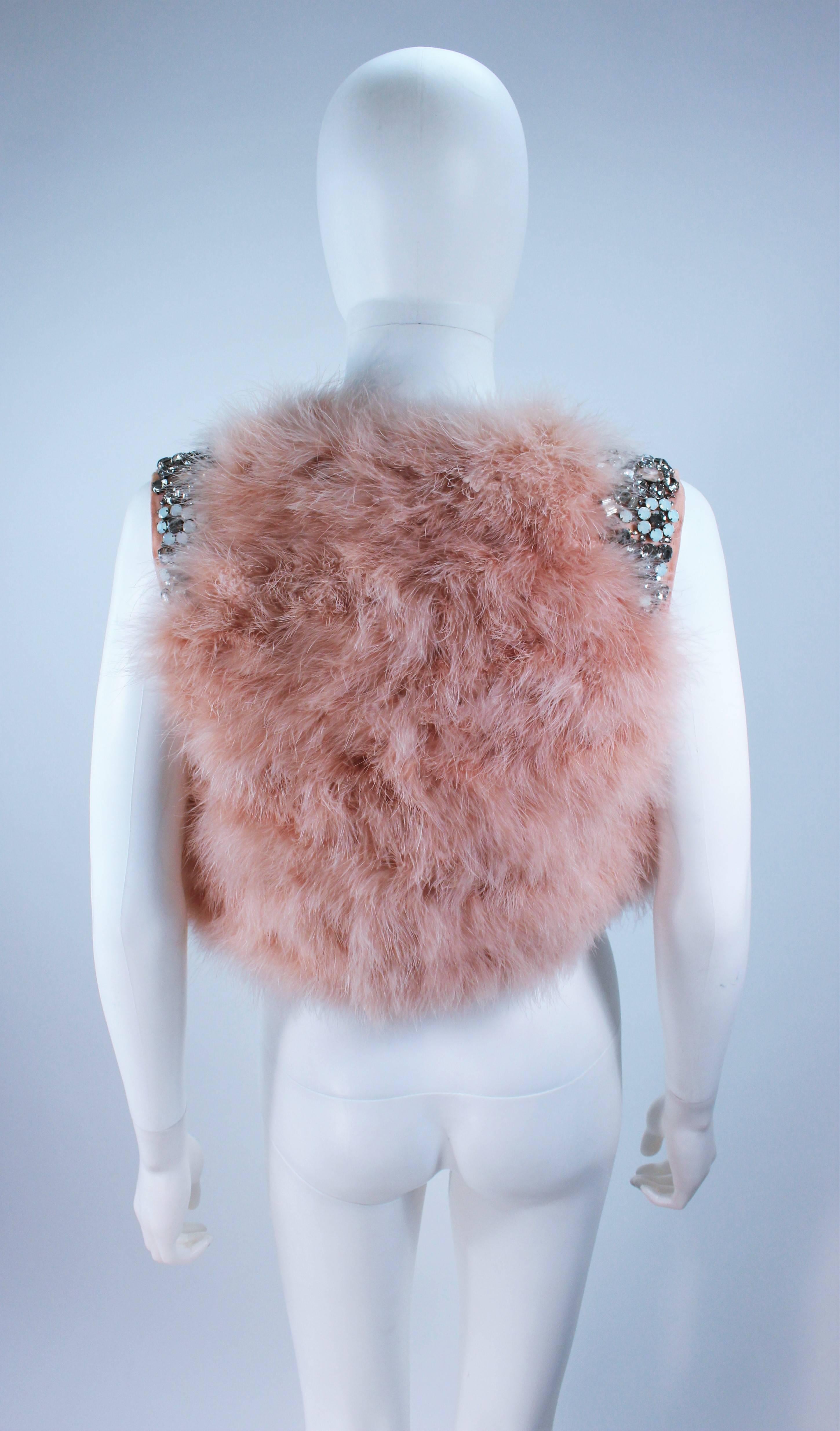 Women's GIVENCHY Pink Marabou Bolero Style Jacket with Rhinestone Jewel Applique Size 38