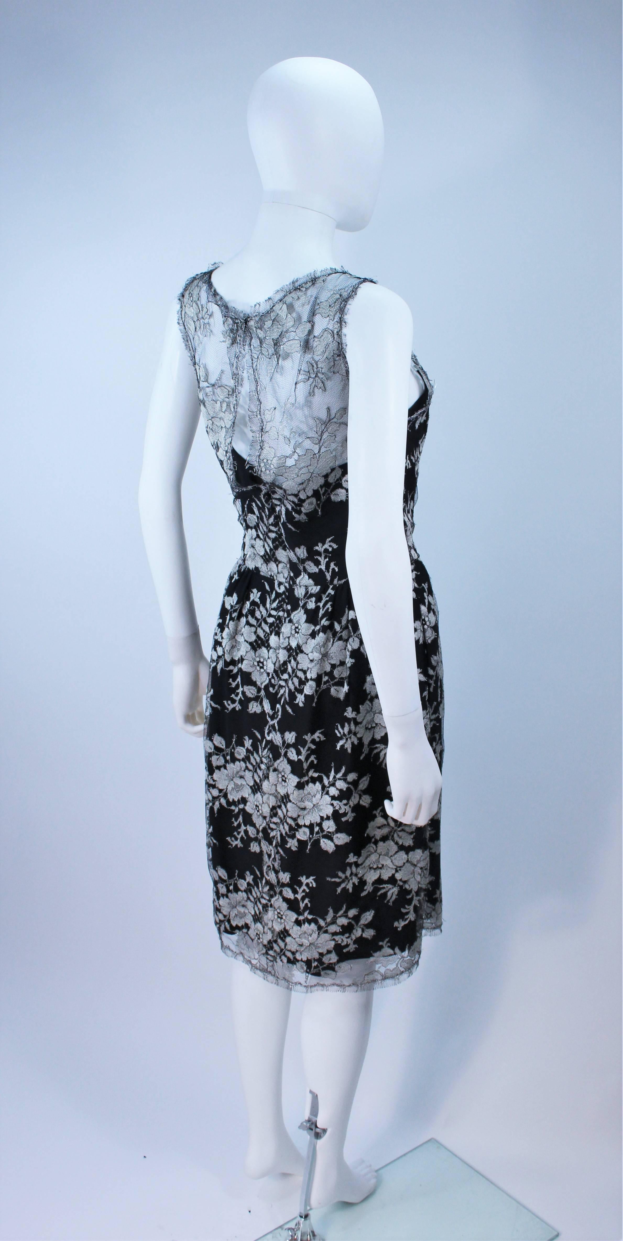 Women's MONIQUE LHUILLER Black and Silver Lace Cocktail Dress Size 10 For Sale