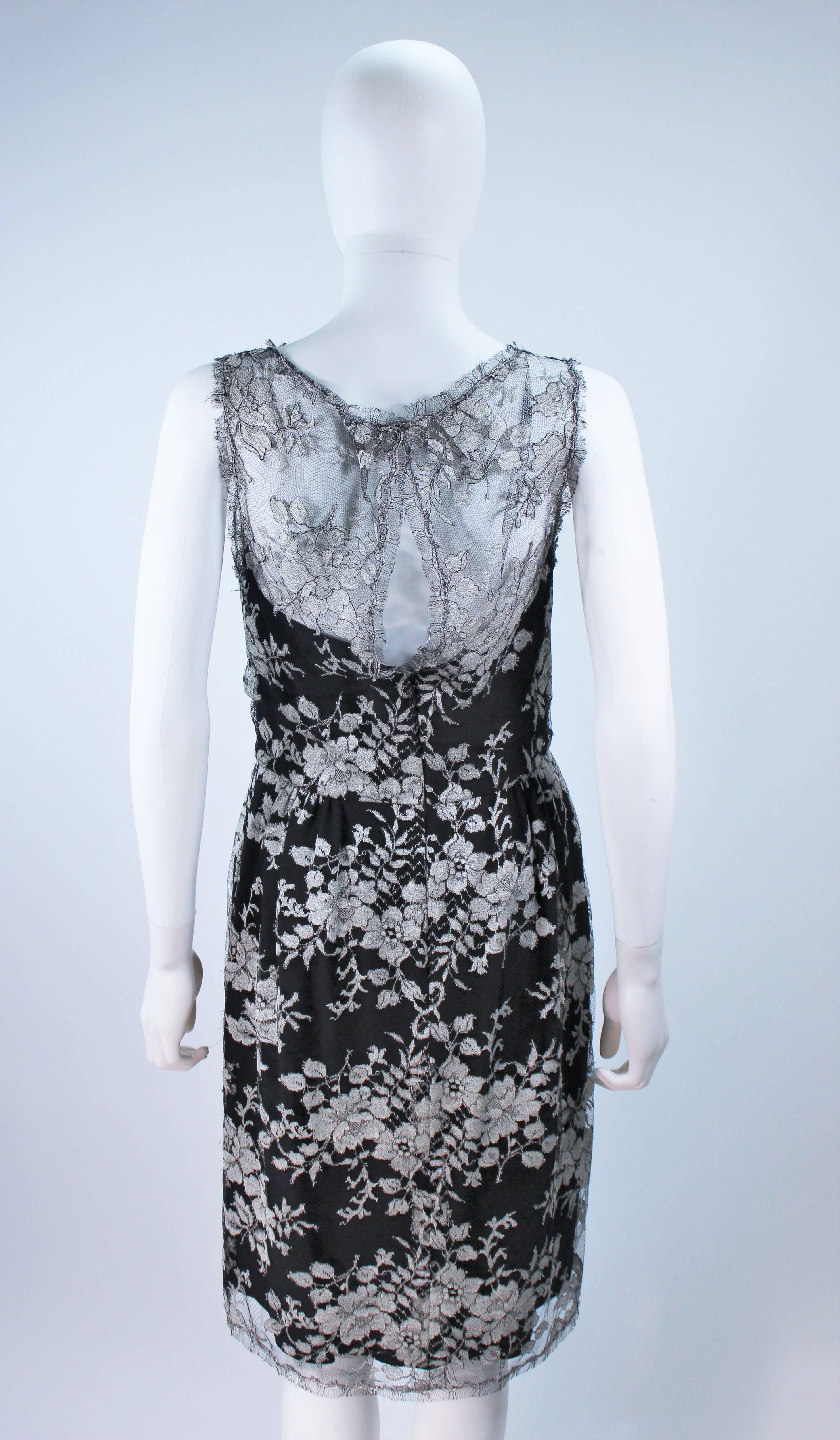 MONIQUE LHUILLER Black and Silver Lace Cocktail Dress Size 10 For Sale 2